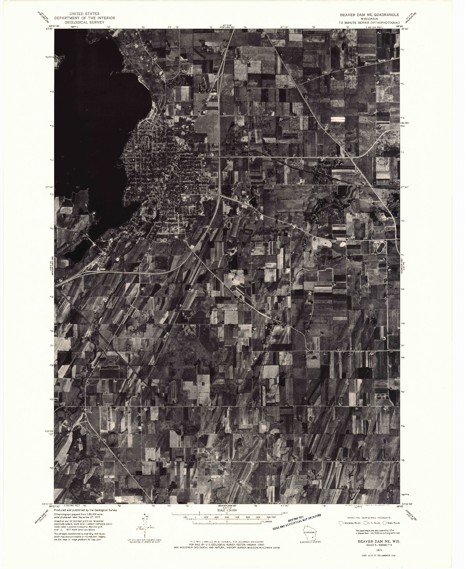 USGS 1:24000-SCALE QUADRANGLE FOR BEAVER DAM NE, WI 1975