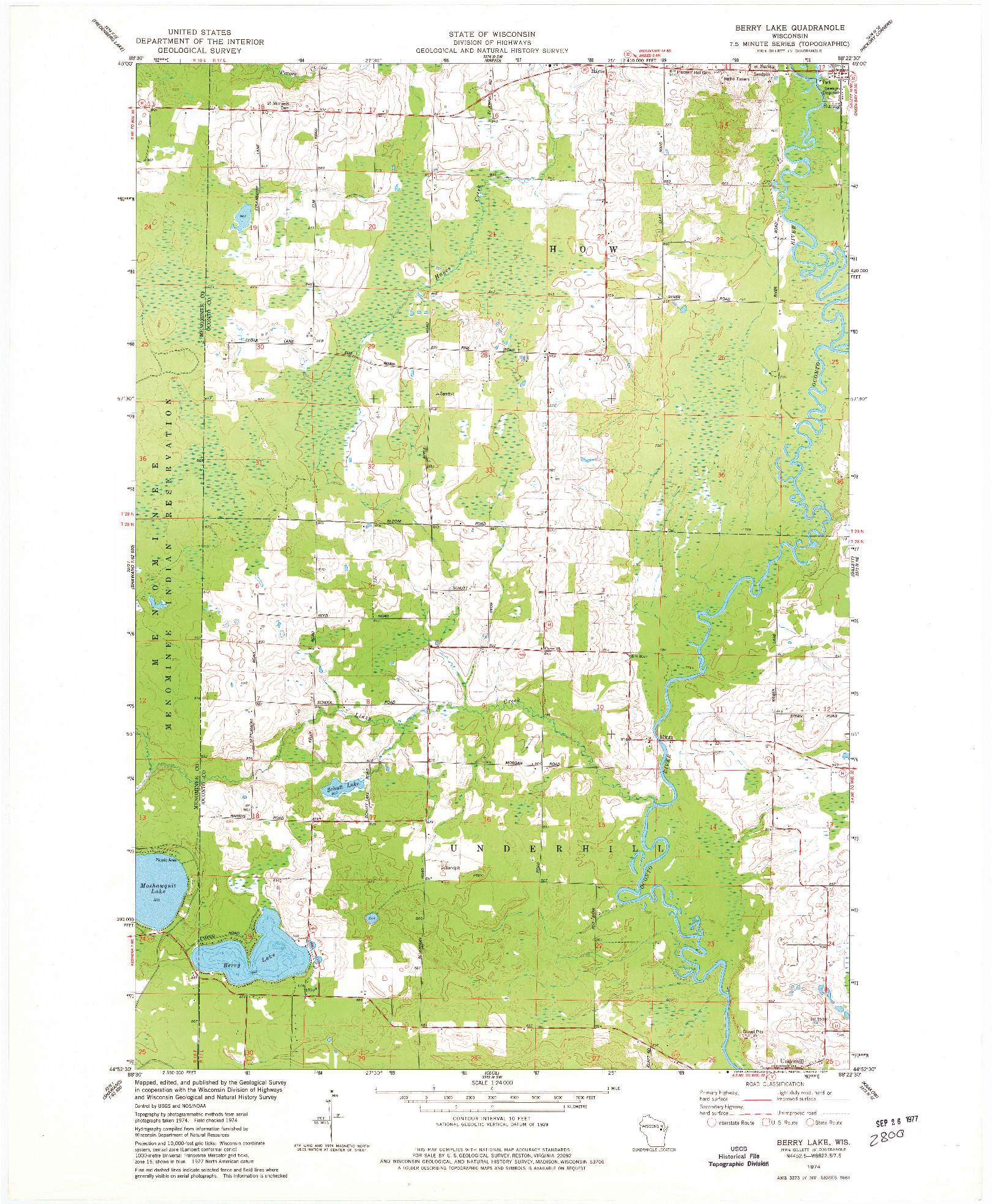 USGS 1:24000-SCALE QUADRANGLE FOR BERRY LAKE, WI 1974