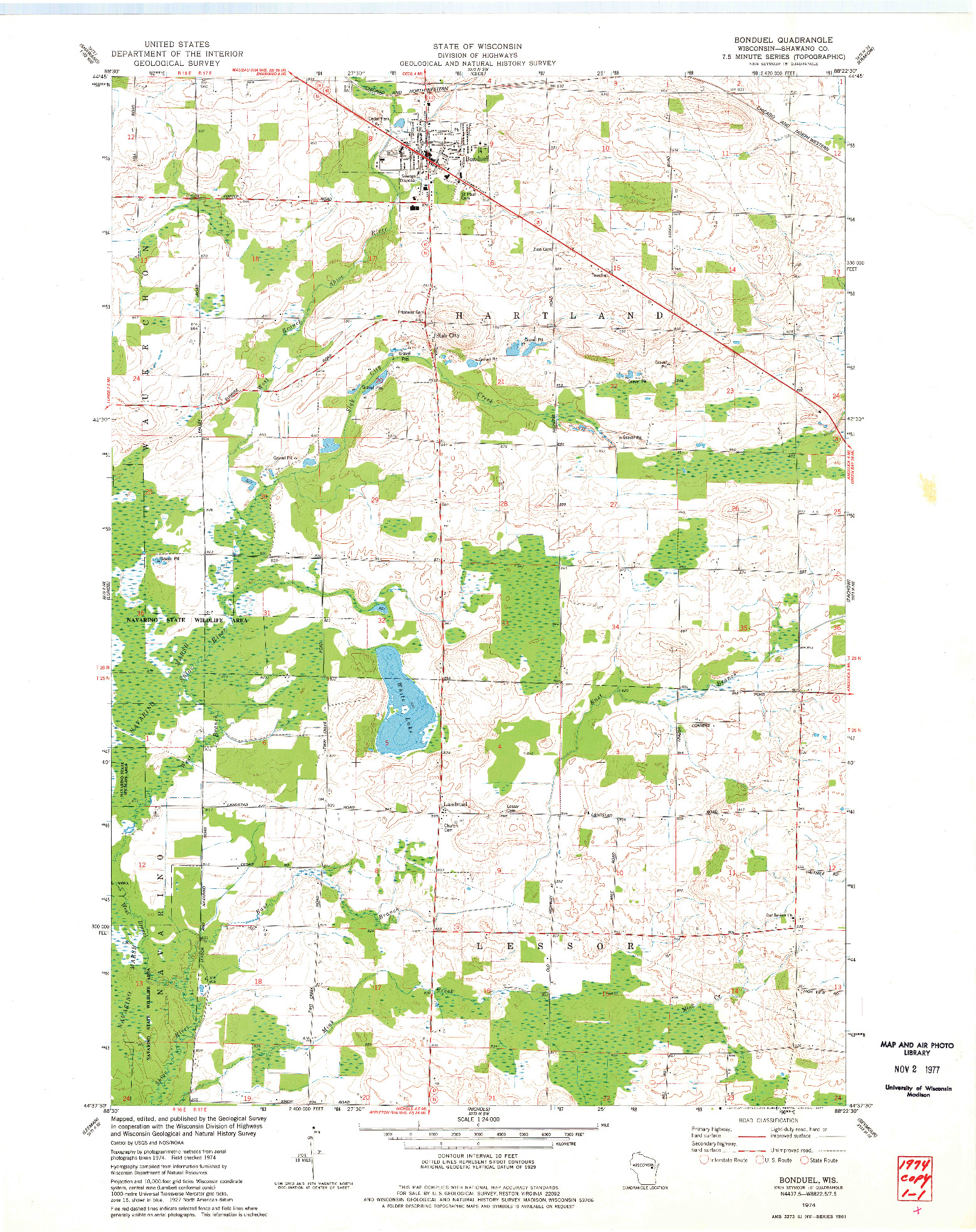 USGS 1:24000-SCALE QUADRANGLE FOR BONDUEL, WI 1974