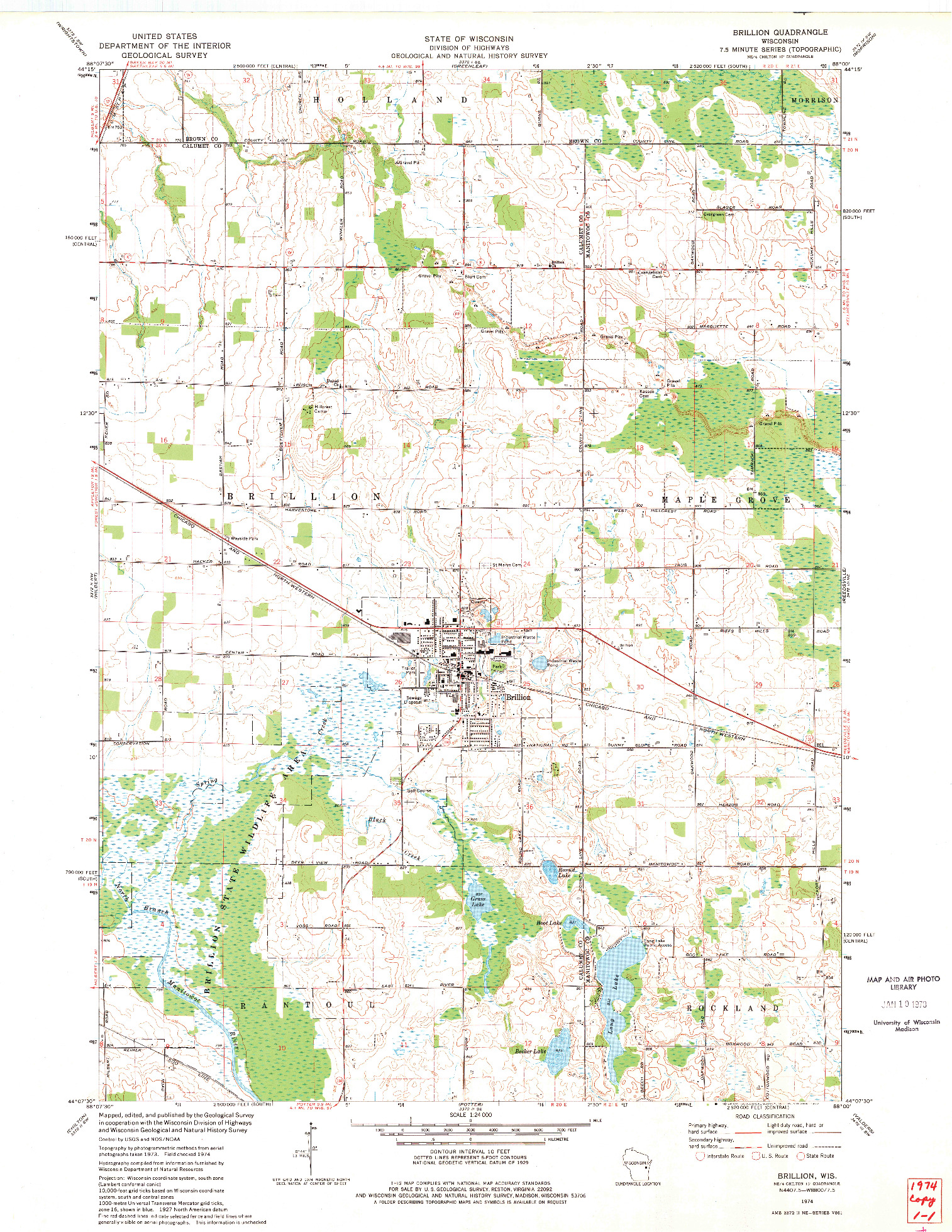 USGS 1:24000-SCALE QUADRANGLE FOR BRILLION, WI 1974