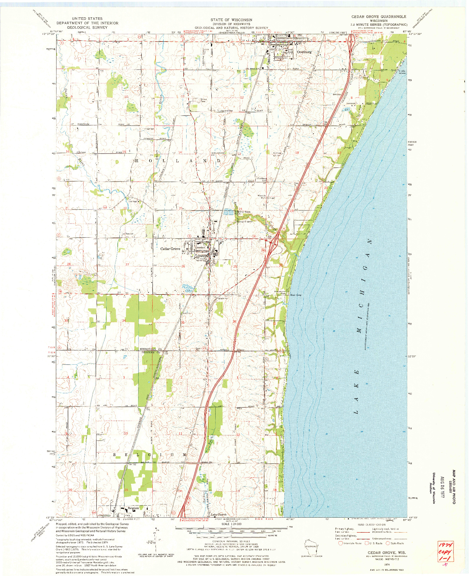 USGS 1:24000-SCALE QUADRANGLE FOR CEDAR GROVE, WI 1974