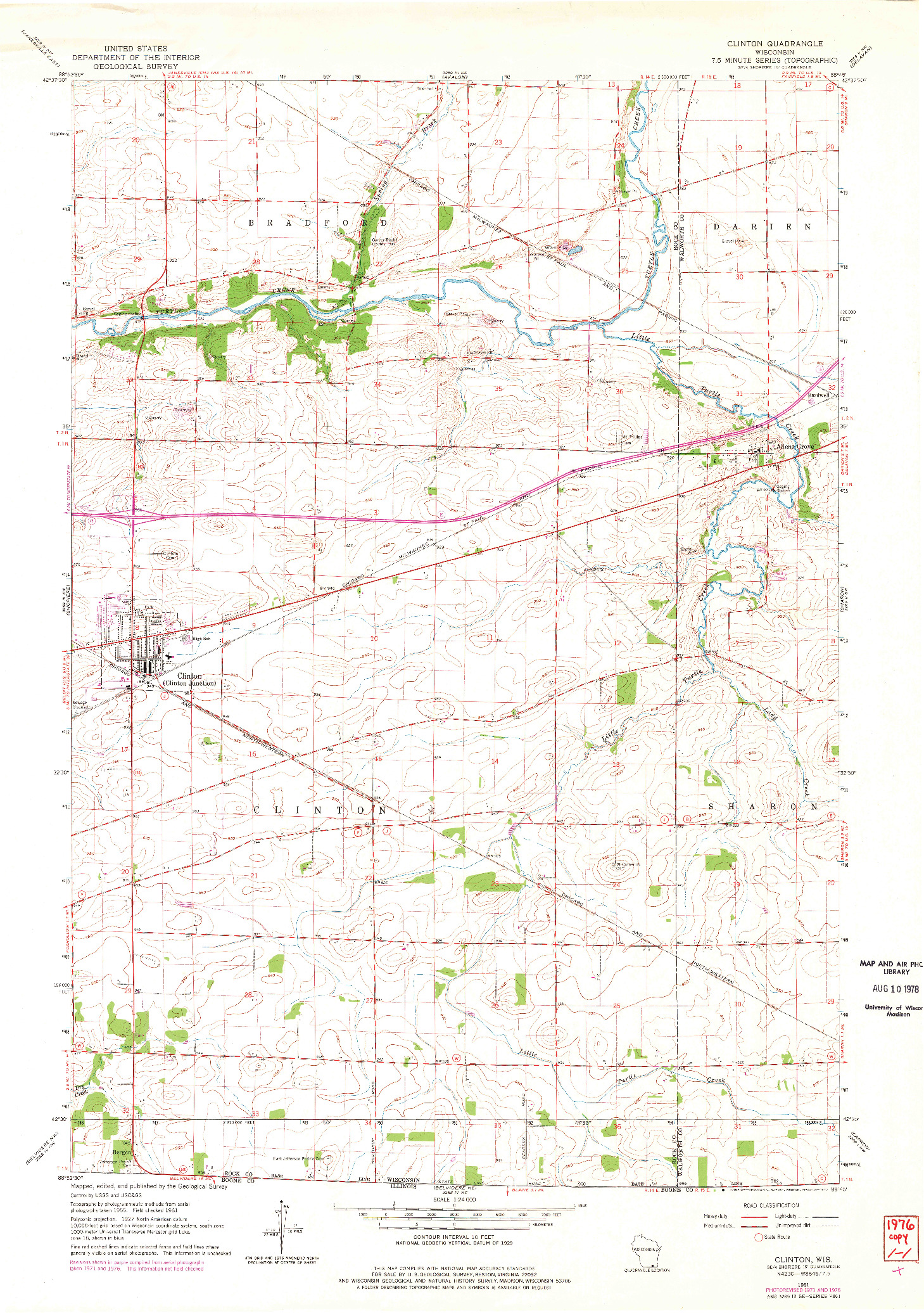 USGS 1:24000-SCALE QUADRANGLE FOR CLINTON, WI 1961
