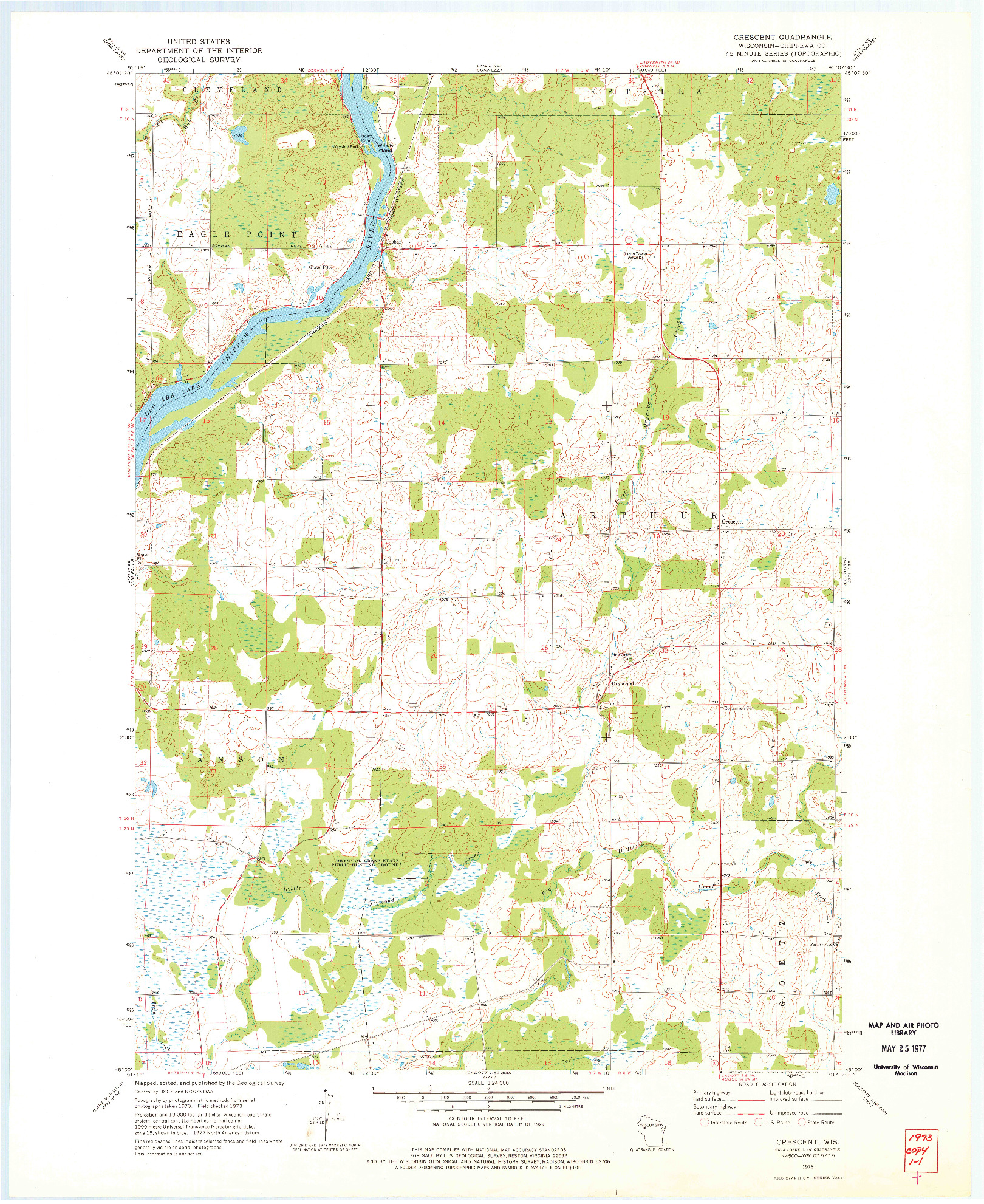 USGS 1:24000-SCALE QUADRANGLE FOR CRESCENT, WI 1973