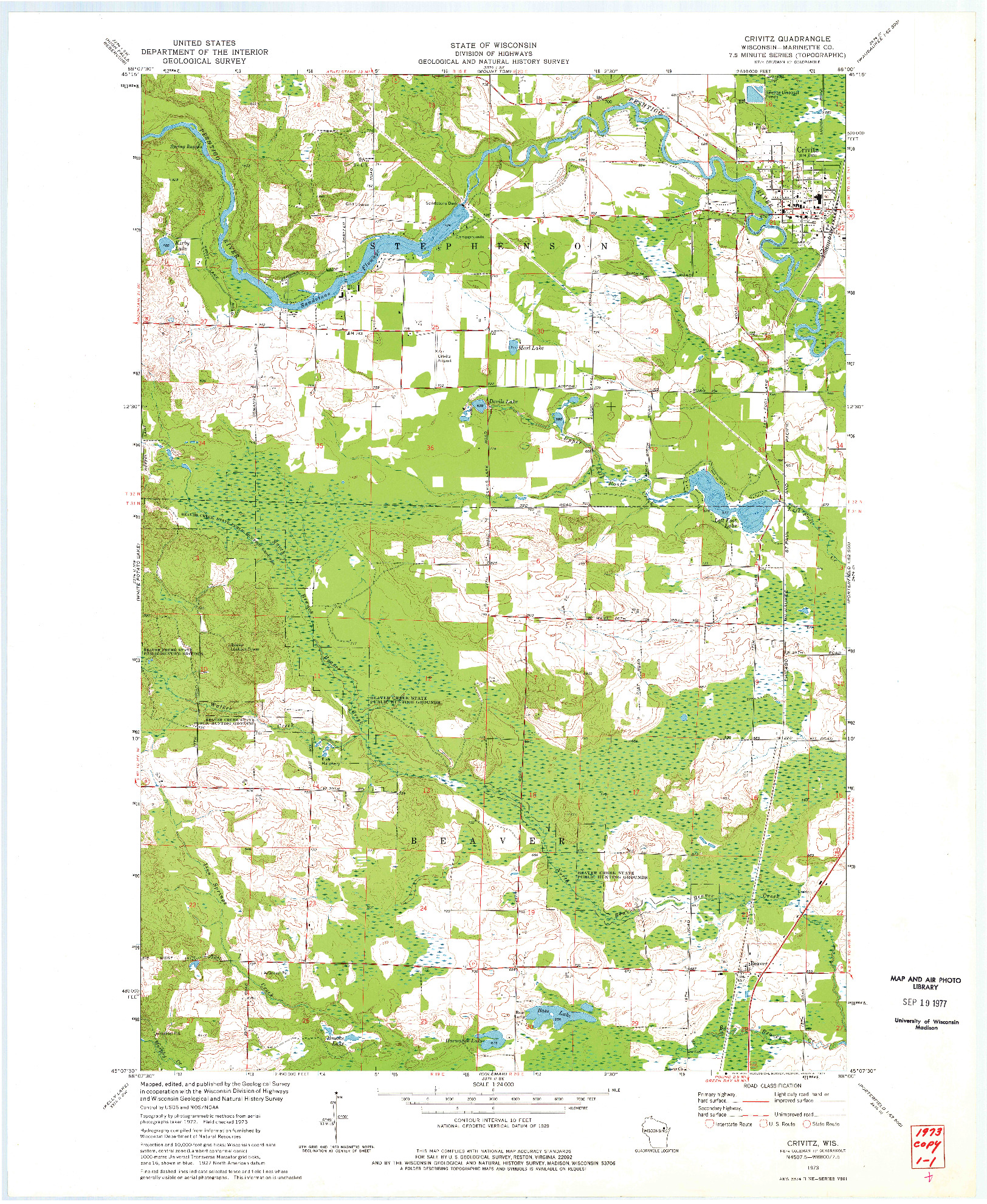 USGS 1:24000-SCALE QUADRANGLE FOR CRIVITZ, WI 1973