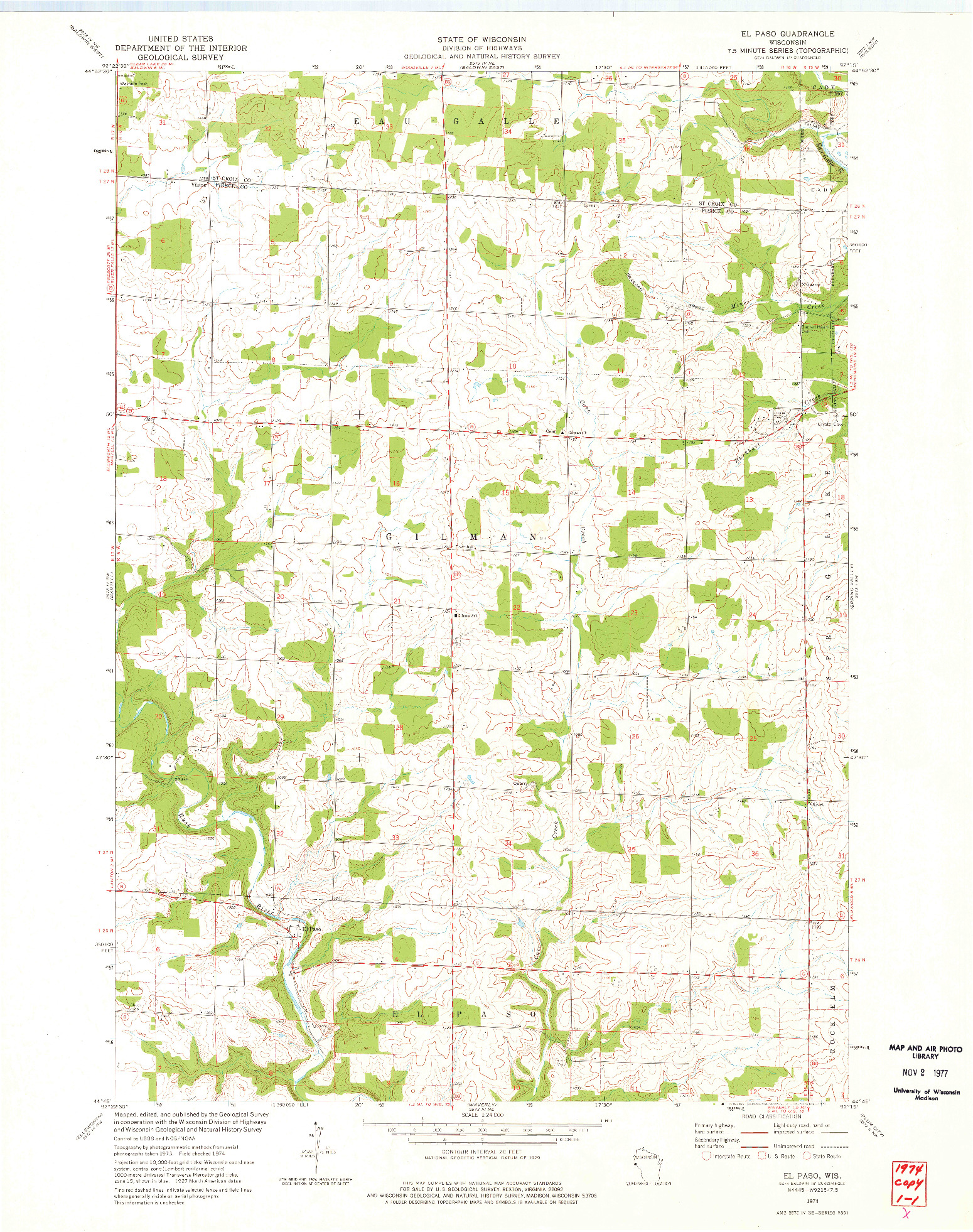 USGS 1:24000-SCALE QUADRANGLE FOR EL PASO, WI 1974