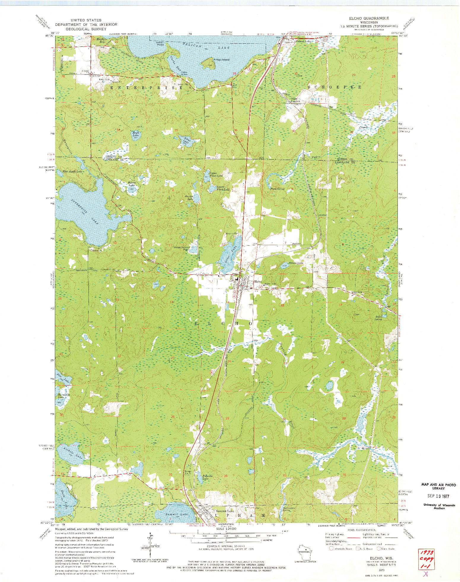 USGS 1:24000-SCALE QUADRANGLE FOR ELCHO, WI 1973