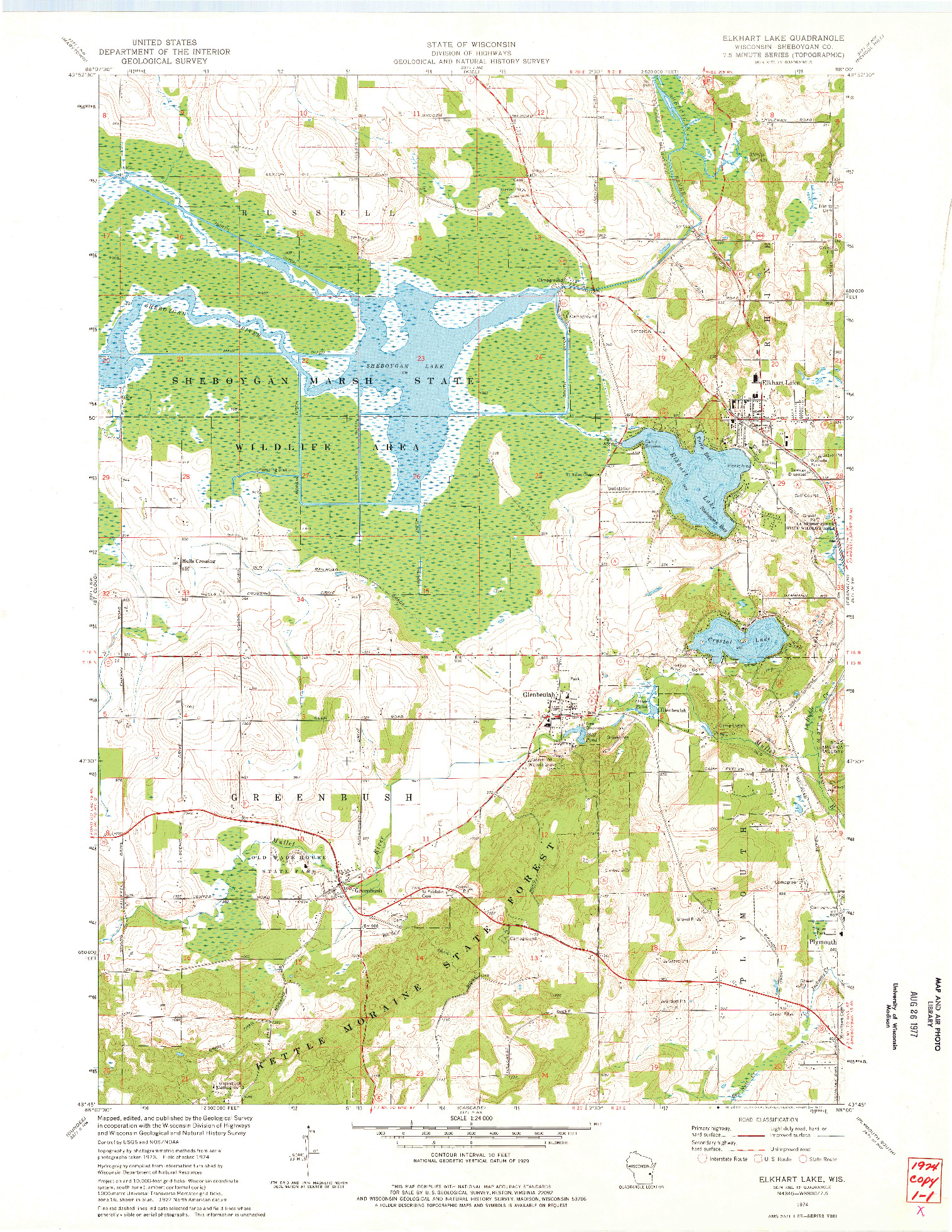 USGS 1:24000-SCALE QUADRANGLE FOR ELKHART LAKE, WI 1974