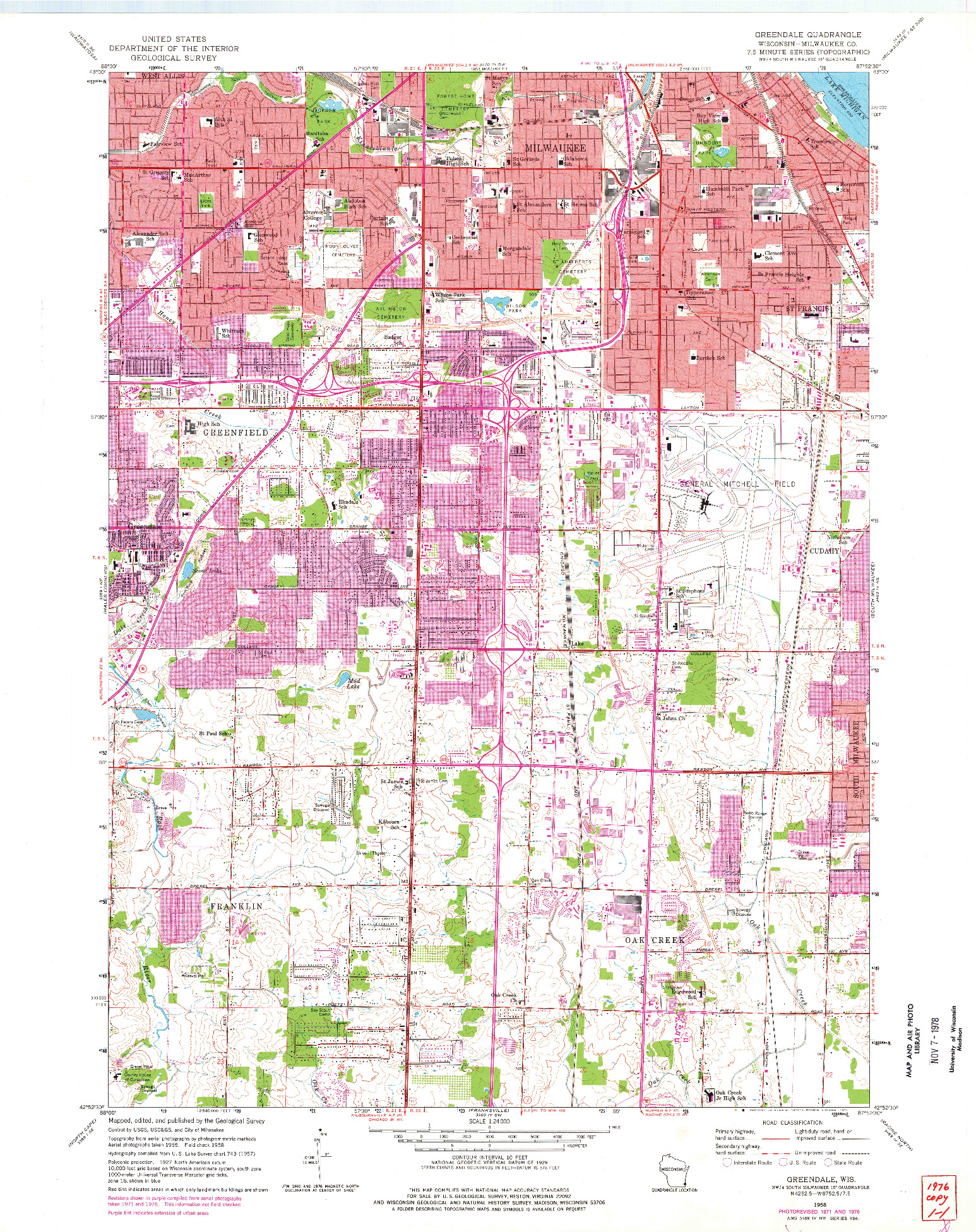 USGS 1:24000-SCALE QUADRANGLE FOR GREENDALE, WI 1958