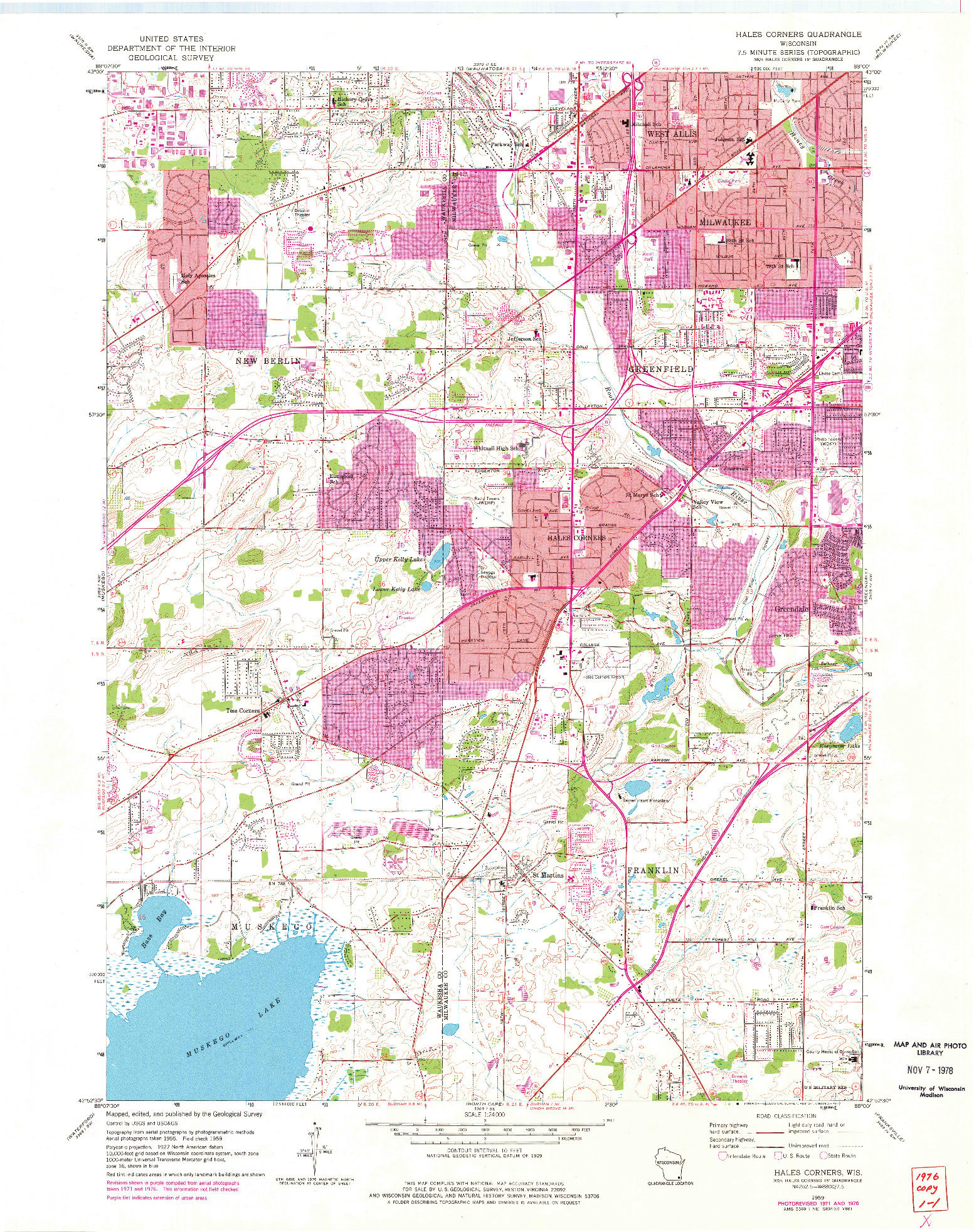 USGS 1:24000-SCALE QUADRANGLE FOR HALES CORNERS, WI 1959