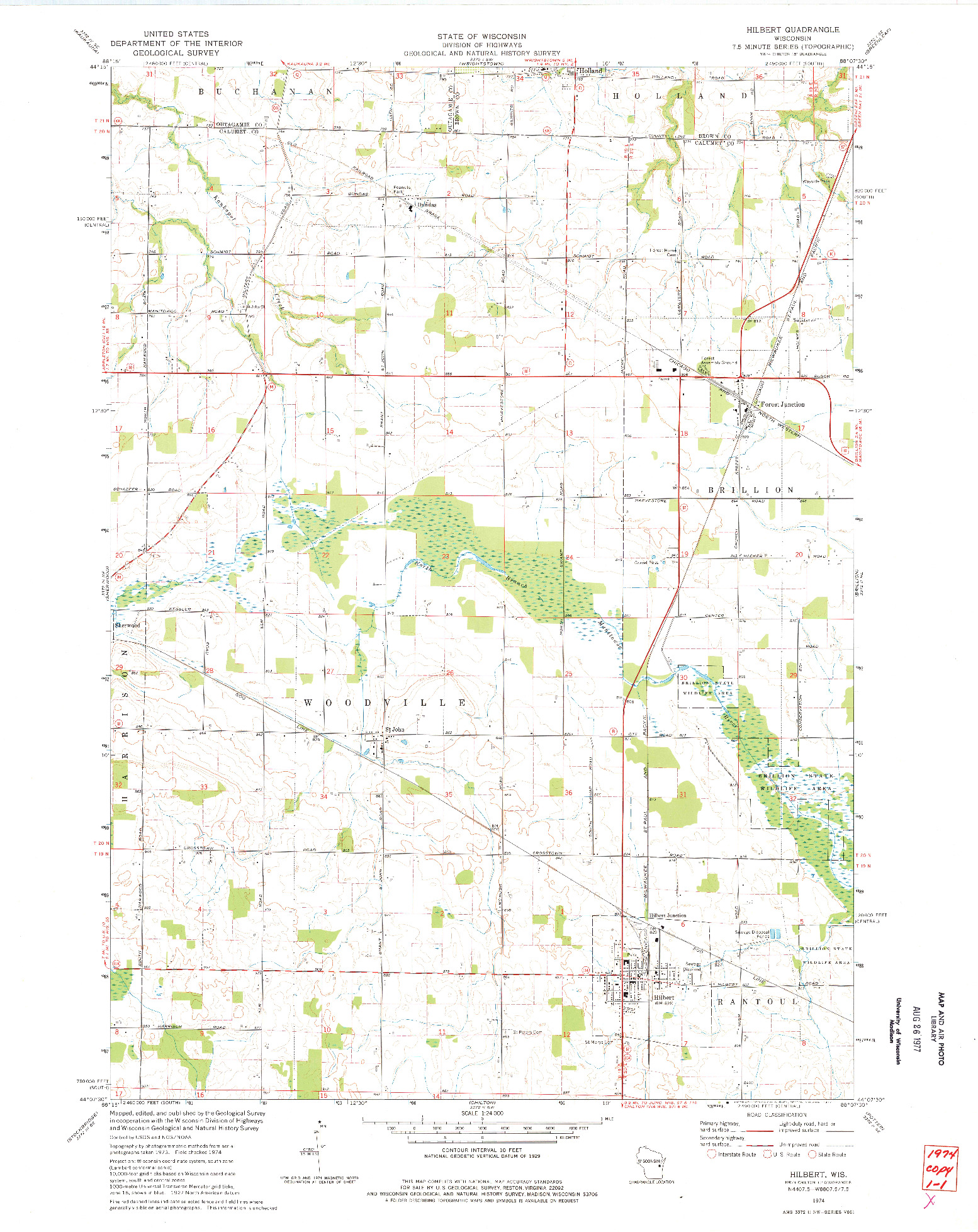 USGS 1:24000-SCALE QUADRANGLE FOR HILBERT, WI 1974