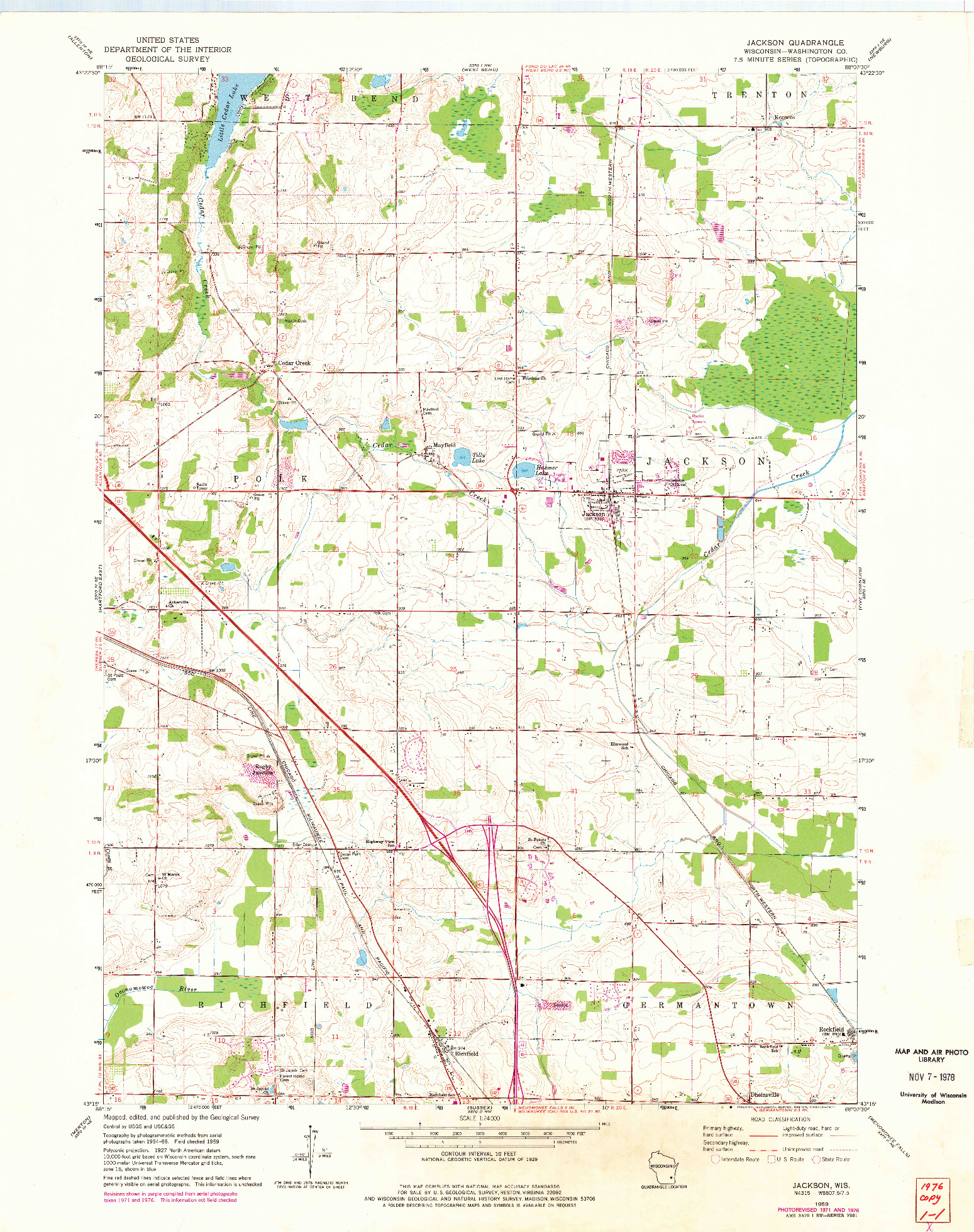 USGS 1:24000-SCALE QUADRANGLE FOR JACKSON, WI 1959