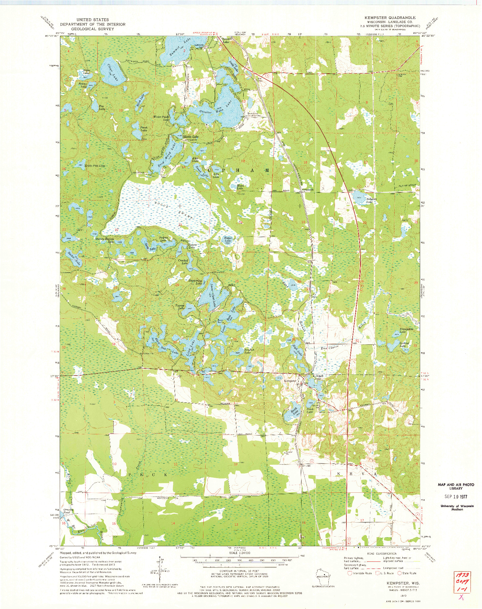 USGS 1:24000-SCALE QUADRANGLE FOR KEMPSTER, WI 1973