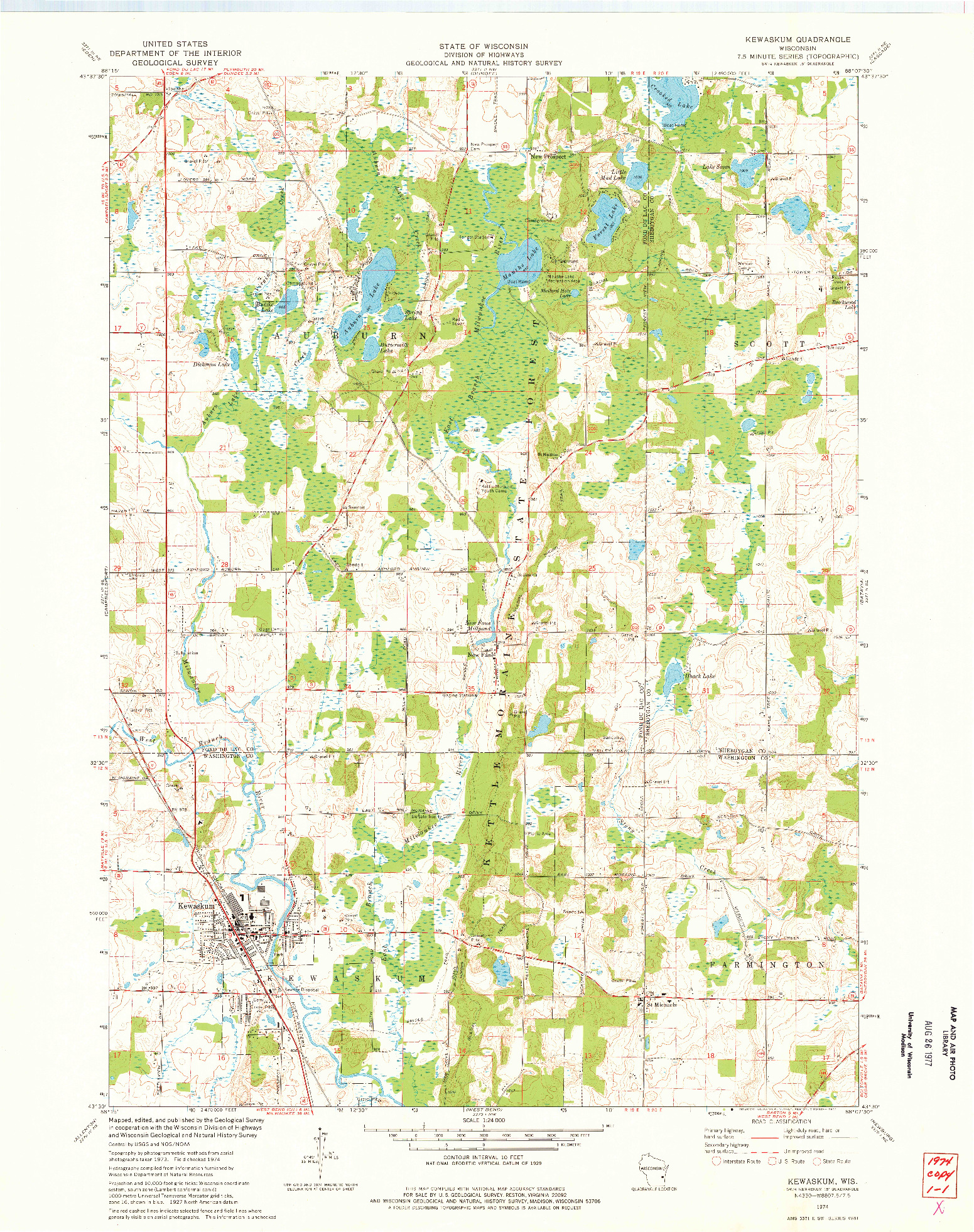 USGS 1:24000-SCALE QUADRANGLE FOR KEWASKUM, WI 1974