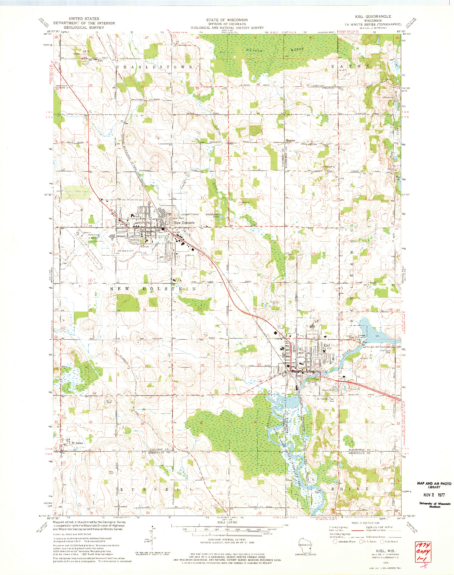 USGS 1:24000-SCALE QUADRANGLE FOR KIEL, WI 1974