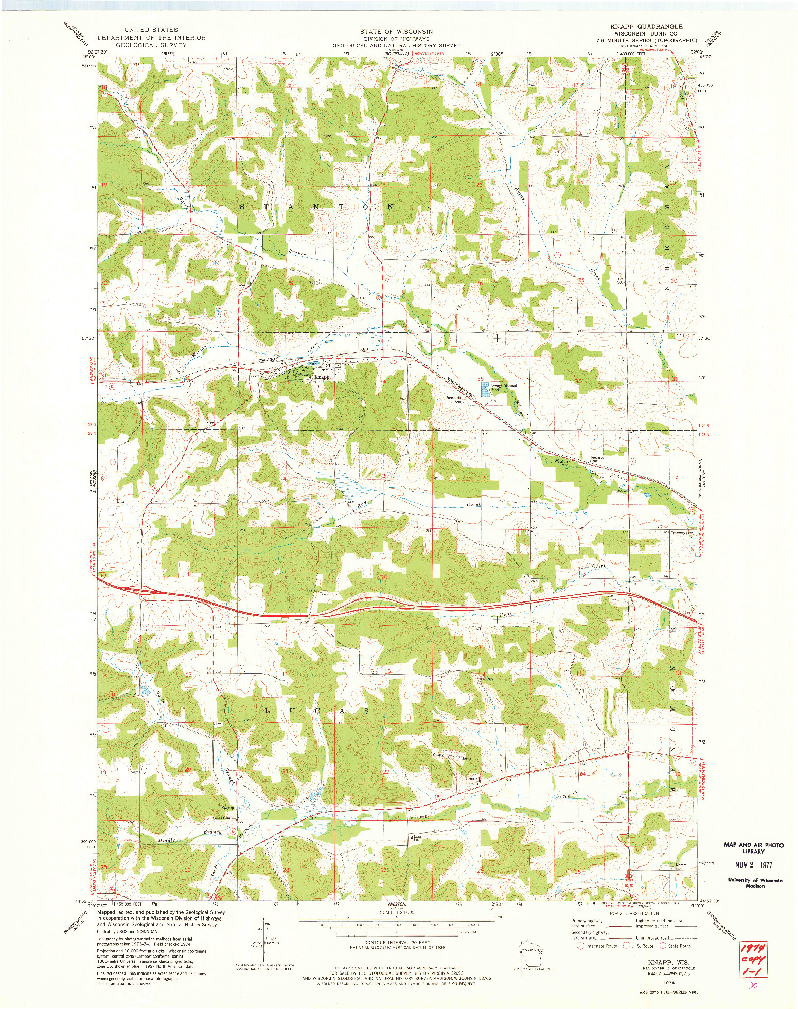 USGS 1:24000-SCALE QUADRANGLE FOR KNAPP, WI 1974