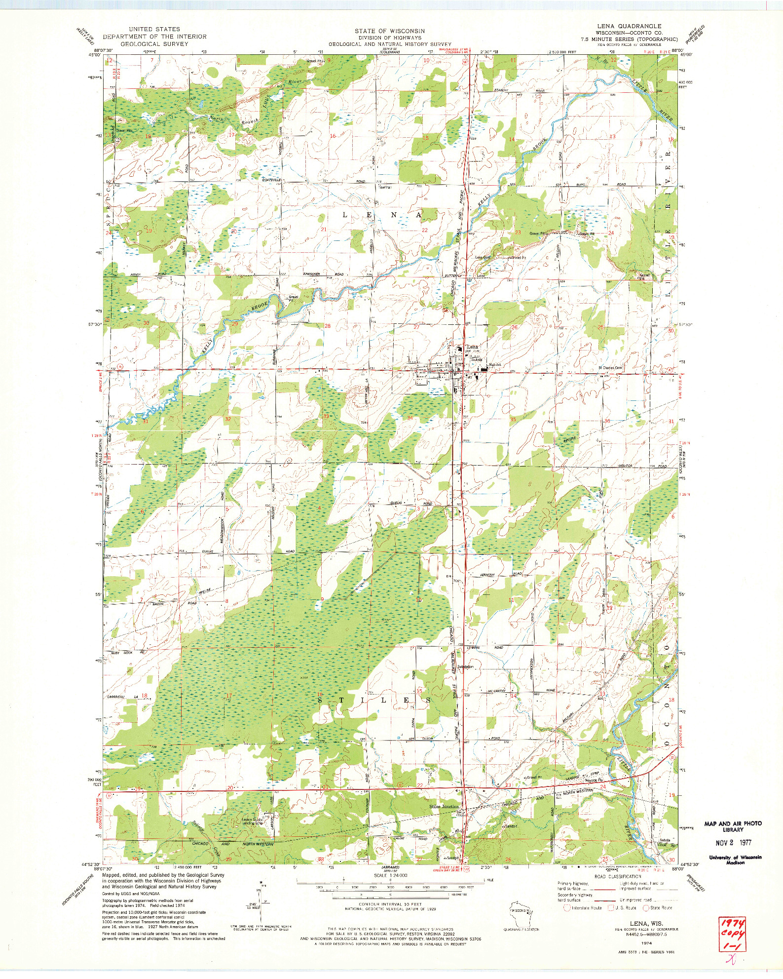 USGS 1:24000-SCALE QUADRANGLE FOR LENA, WI 1974