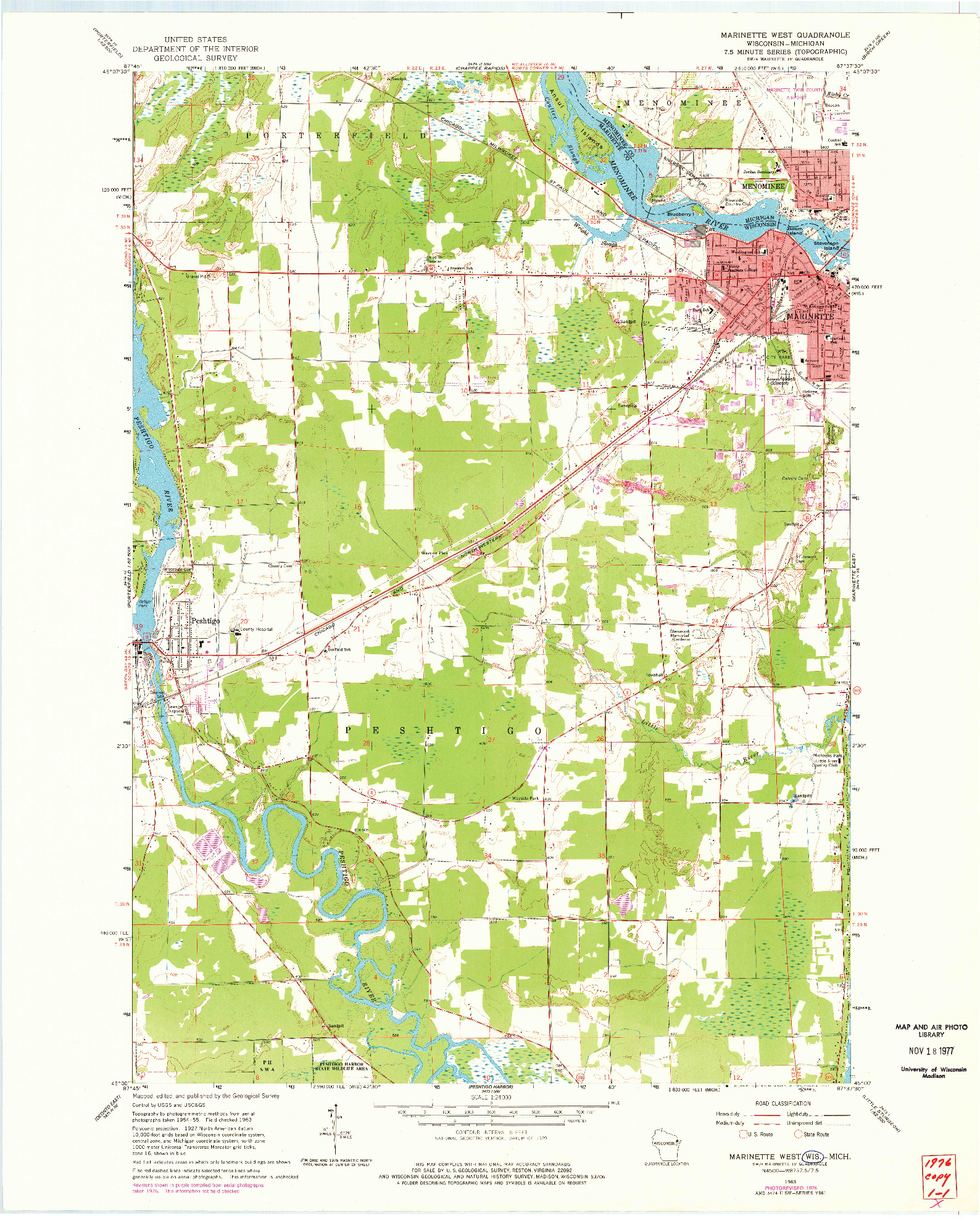 USGS 1:24000-SCALE QUADRANGLE FOR MARINETTE WEST, WI 1963