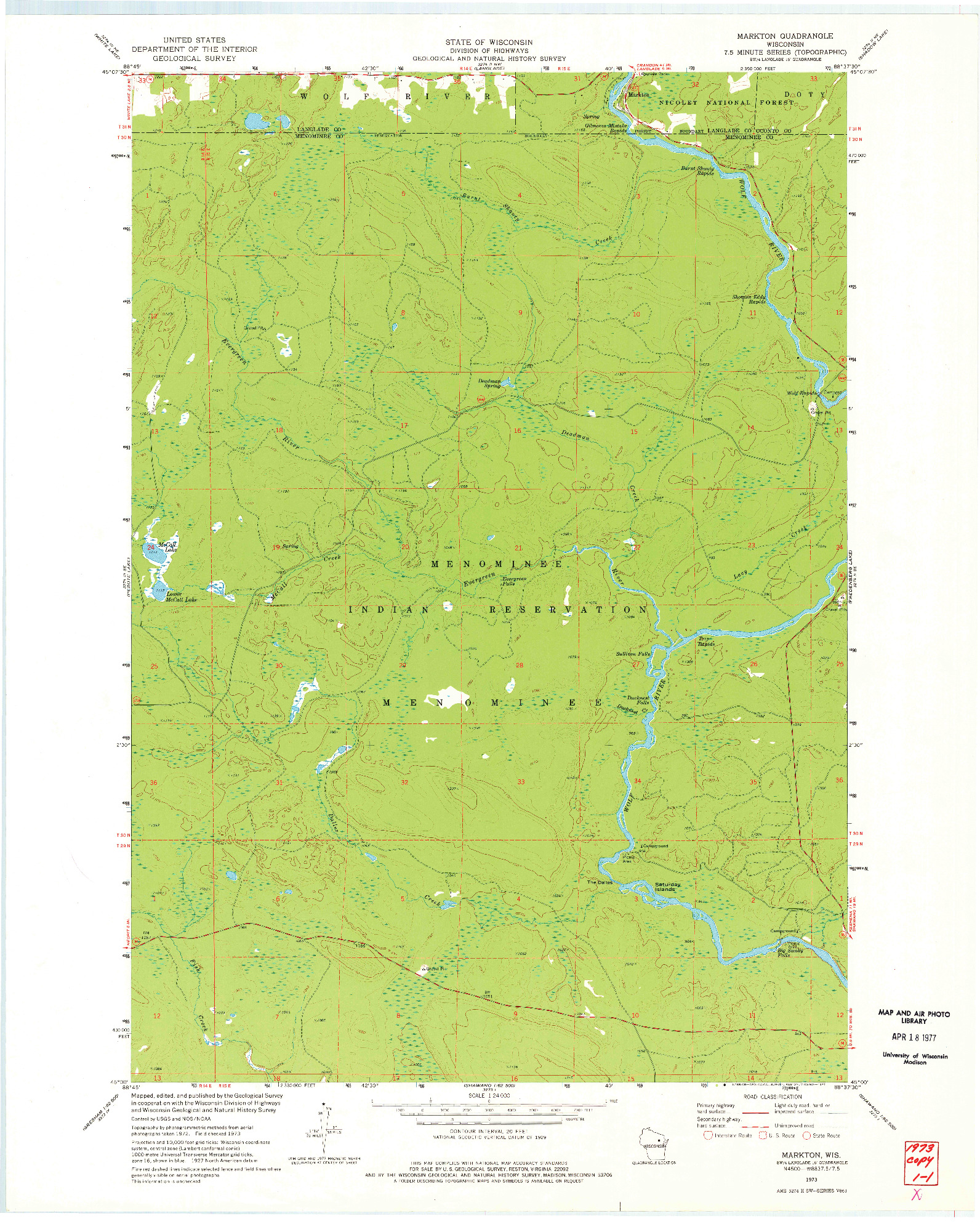 USGS 1:24000-SCALE QUADRANGLE FOR MARKTON, WI 1973