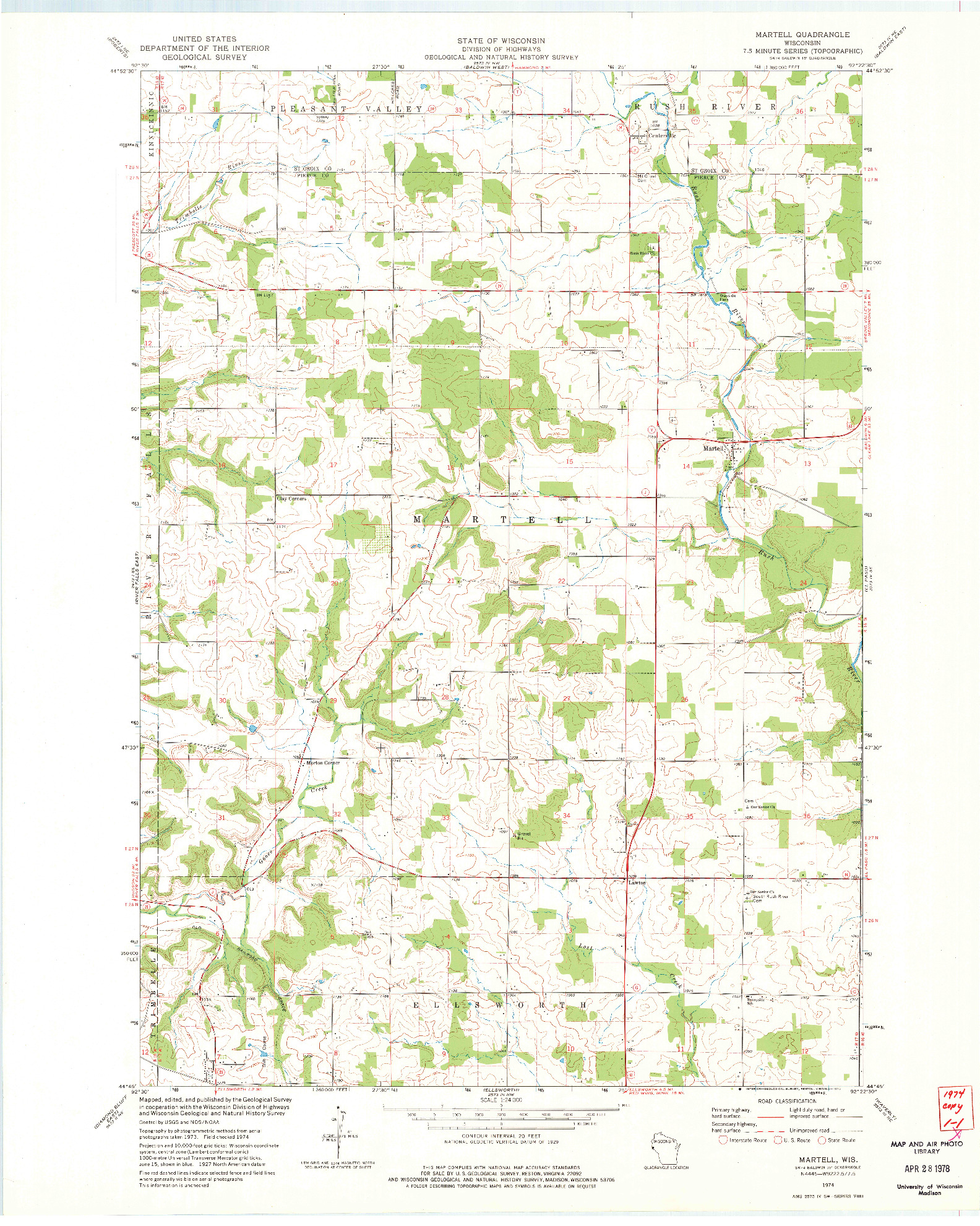 USGS 1:24000-SCALE QUADRANGLE FOR MARTELL, WI 1974