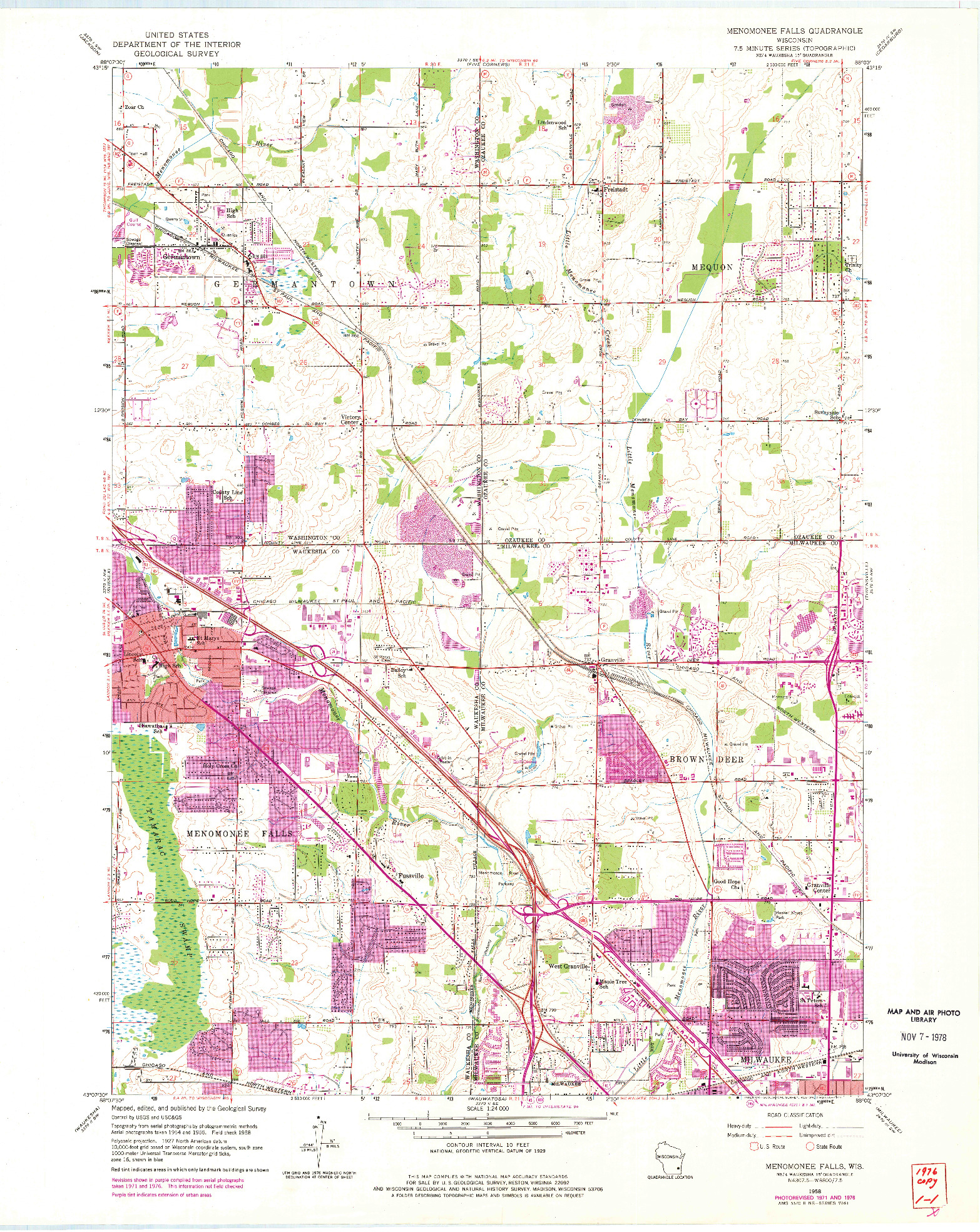 USGS 1:24000-SCALE QUADRANGLE FOR MENOMONEE FALLS, WI 1958