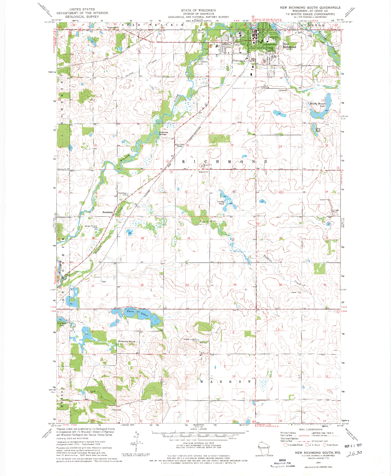 USGS 1:24000-SCALE QUADRANGLE FOR NEW RICHMOND SOUTH, WI 1974