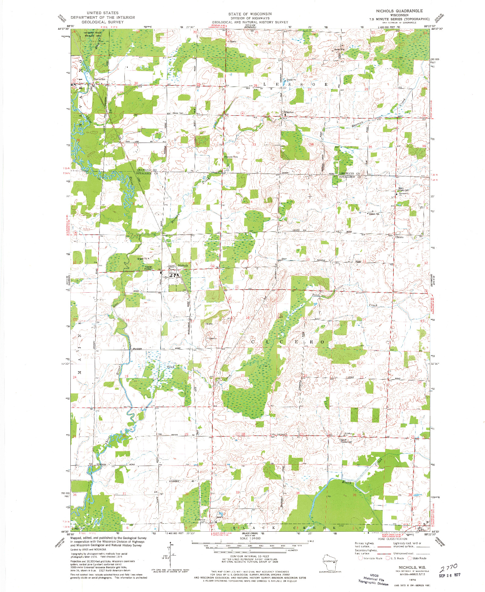 USGS 1:24000-SCALE QUADRANGLE FOR NICHOLS, WI 1974