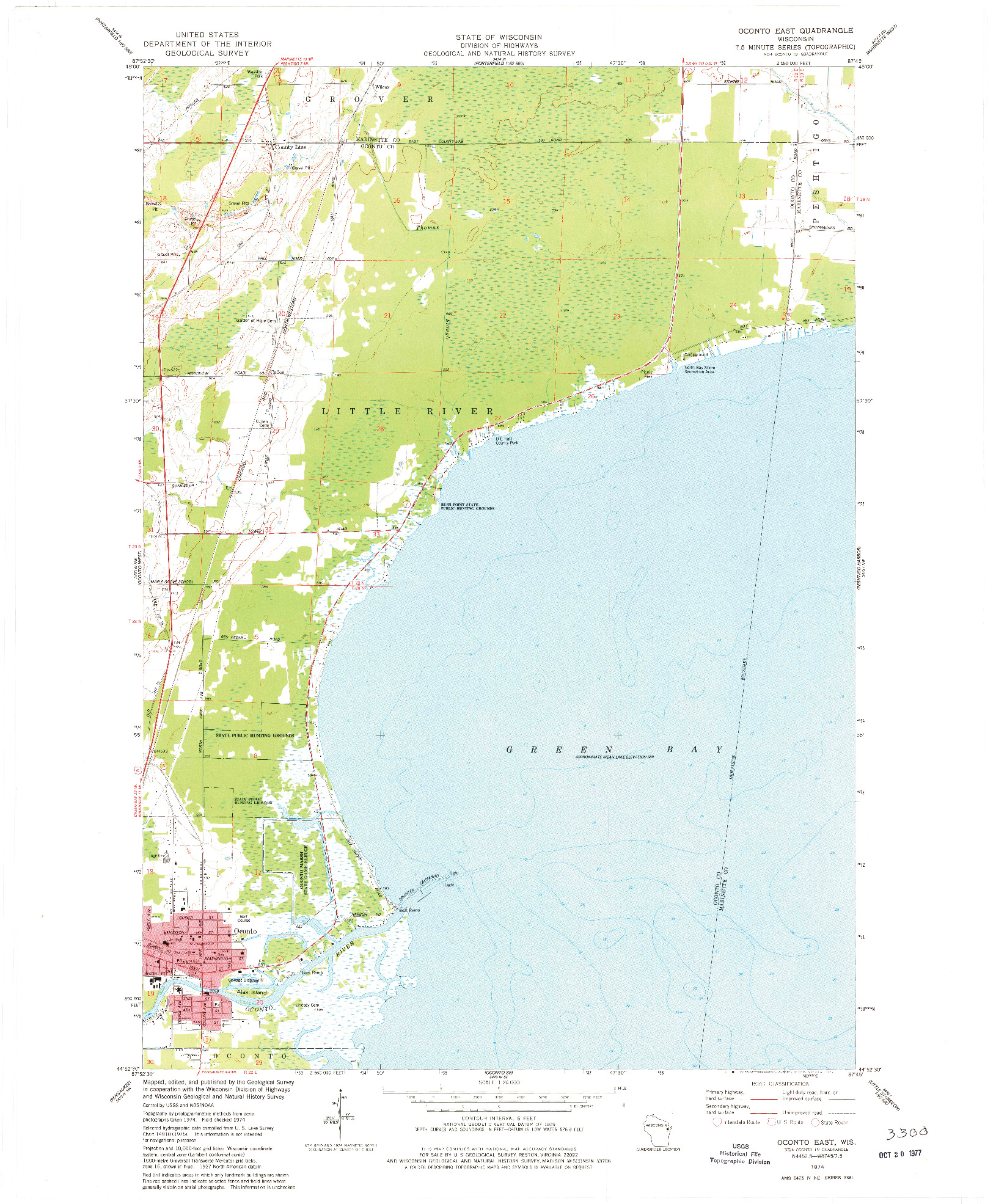 USGS 1:24000-SCALE QUADRANGLE FOR OCONTO EAST, WI 1974