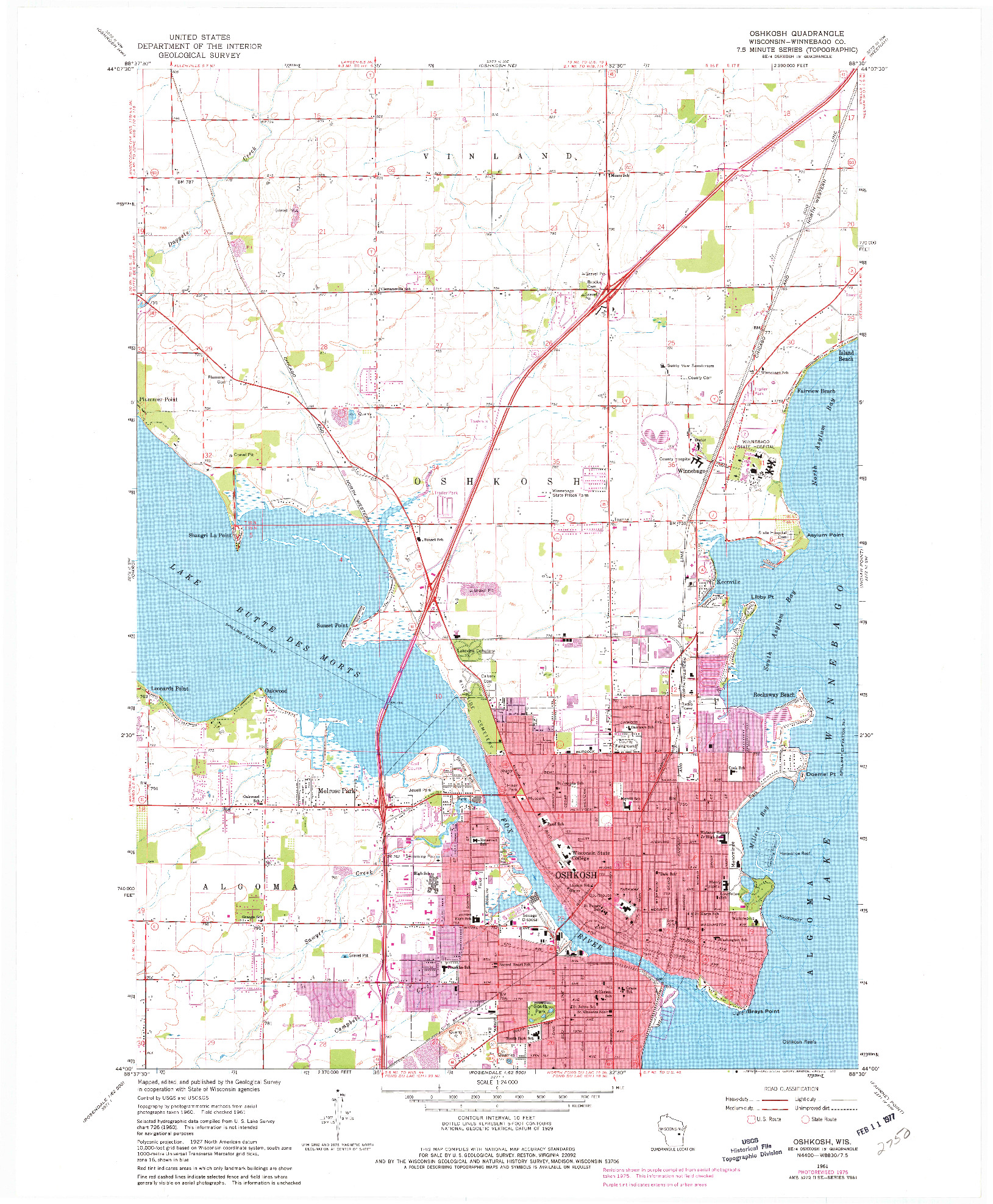 USGS 1:24000-SCALE QUADRANGLE FOR OSHKOSH, WI 1961