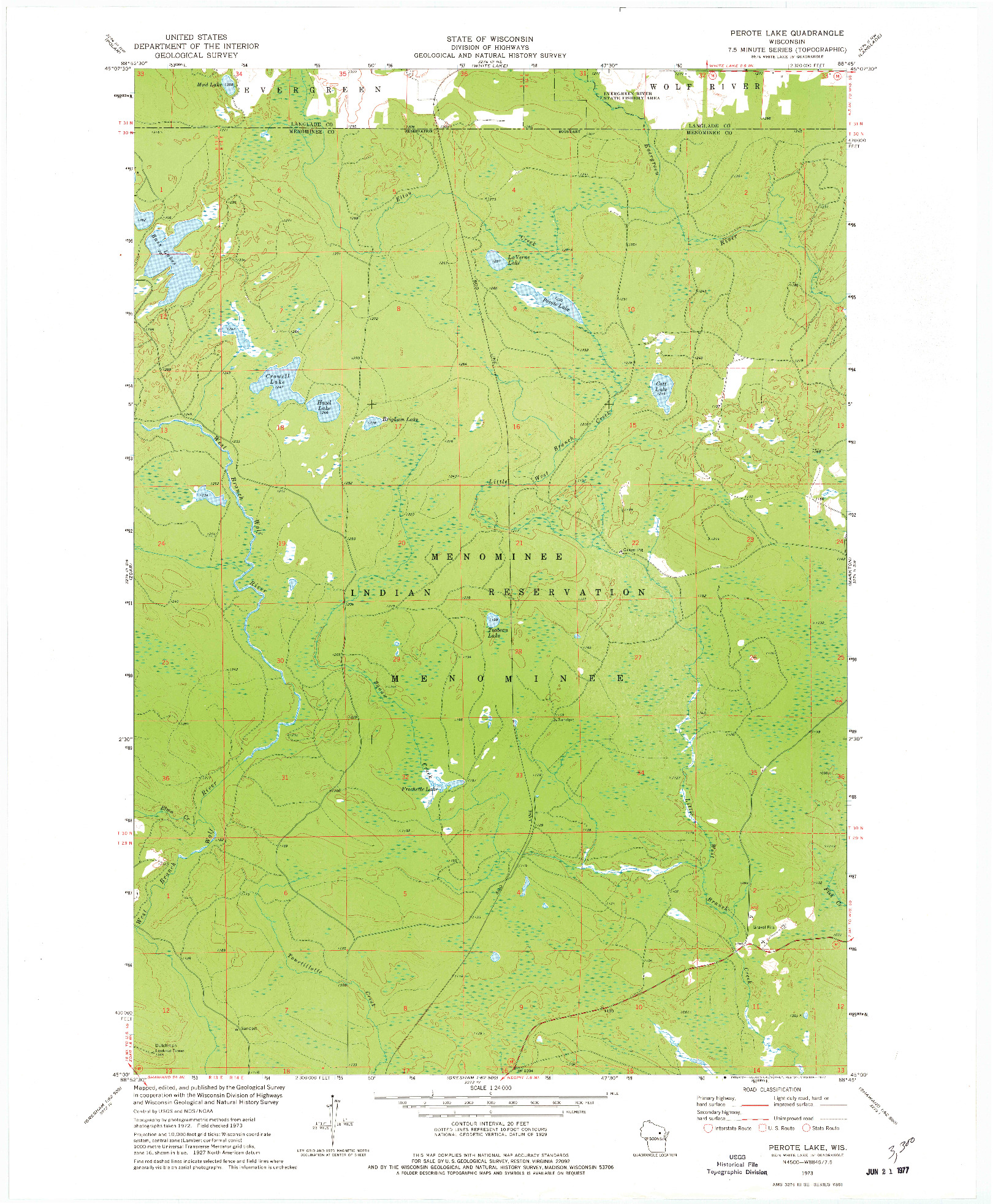 USGS 1:24000-SCALE QUADRANGLE FOR PEROTE LAKE, WI 1973