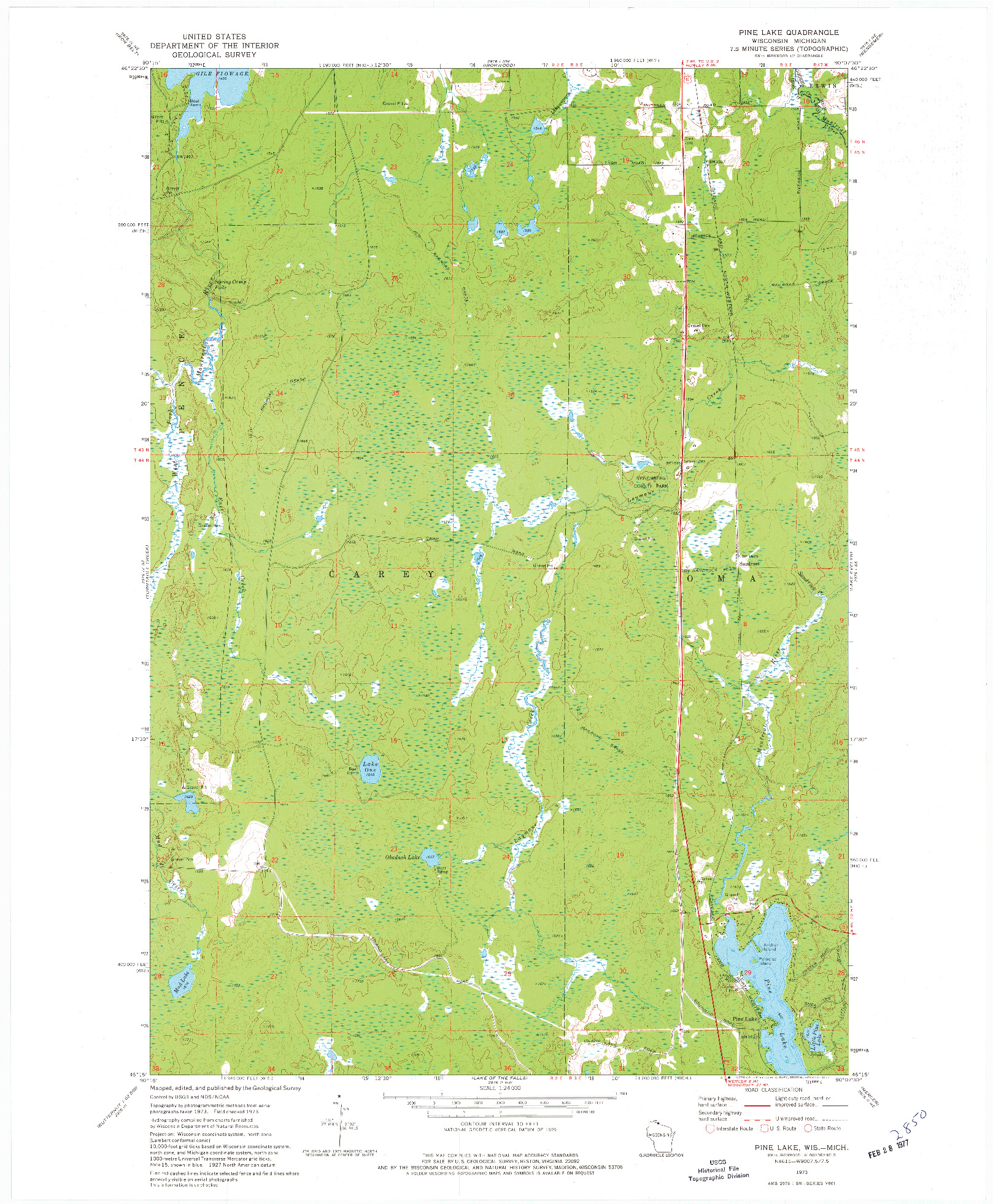 USGS 1:24000-SCALE QUADRANGLE FOR PINE LAKE, WI 1973