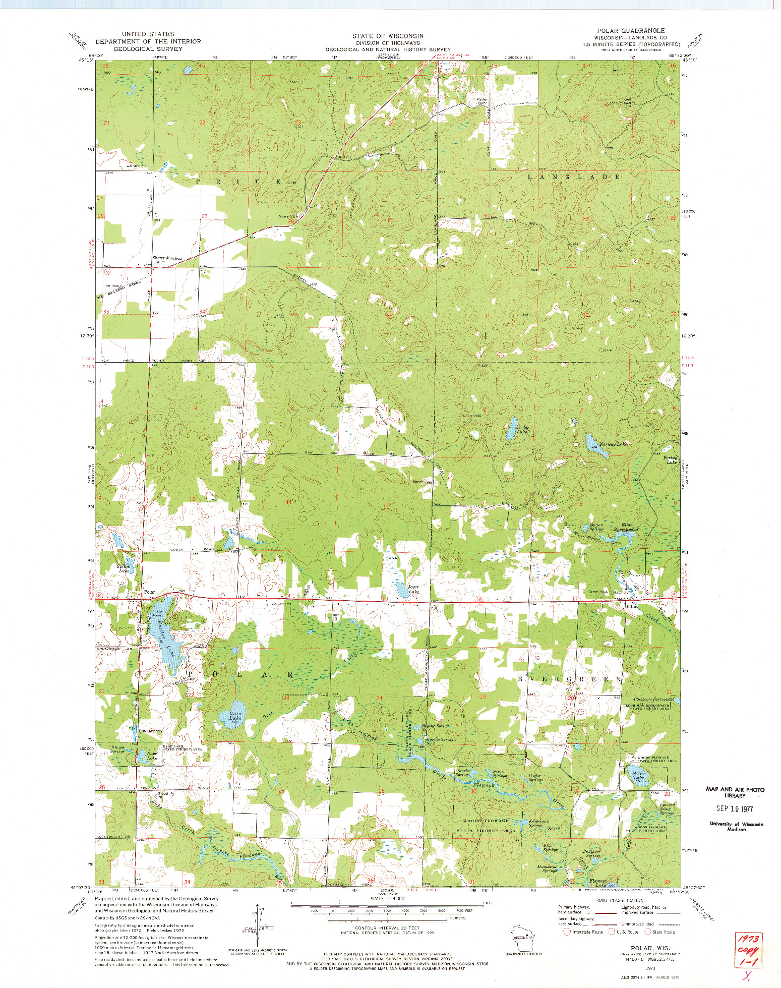 USGS 1:24000-SCALE QUADRANGLE FOR POLAR, WI 1973