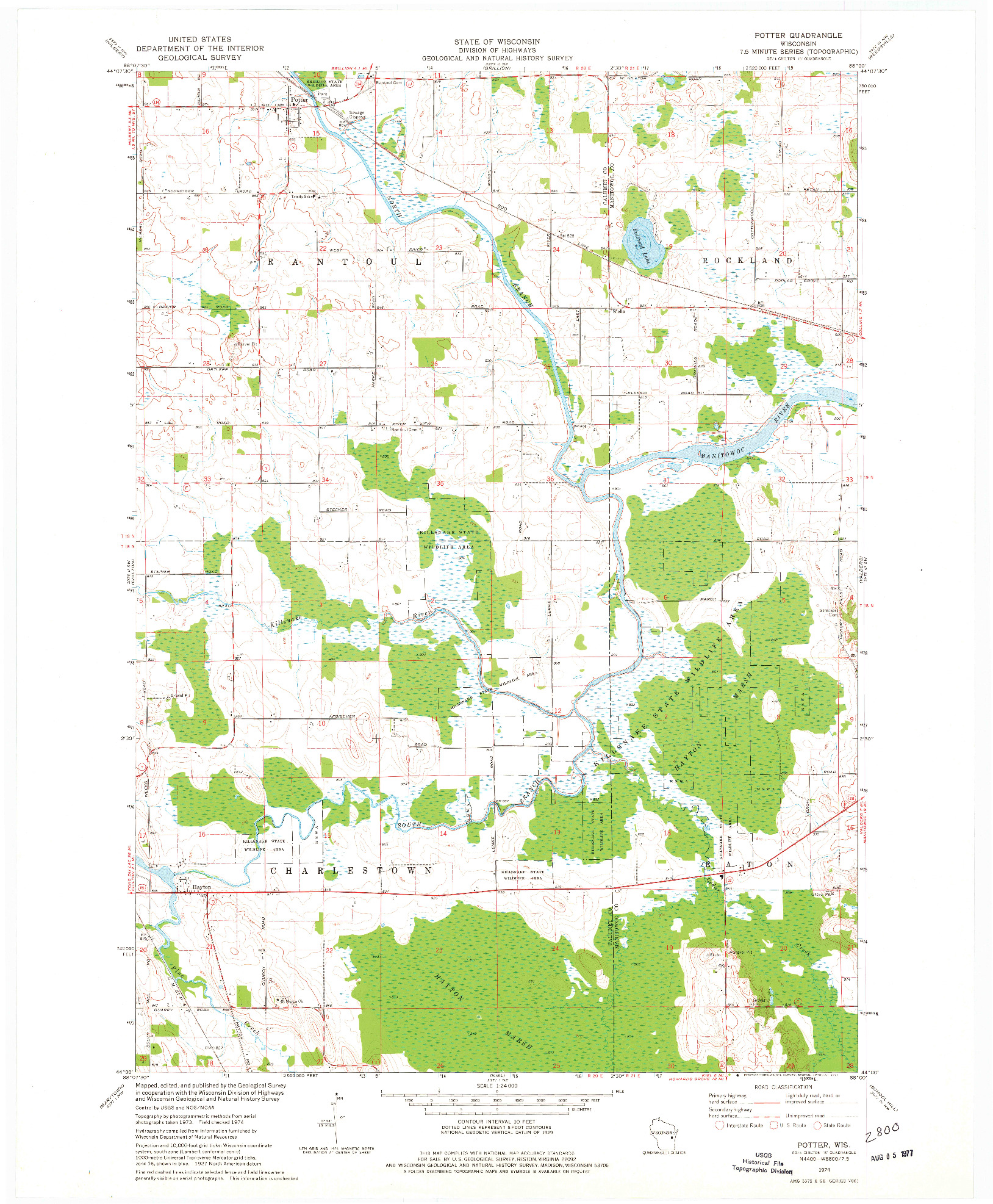 USGS 1:24000-SCALE QUADRANGLE FOR POTTER, WI 1974