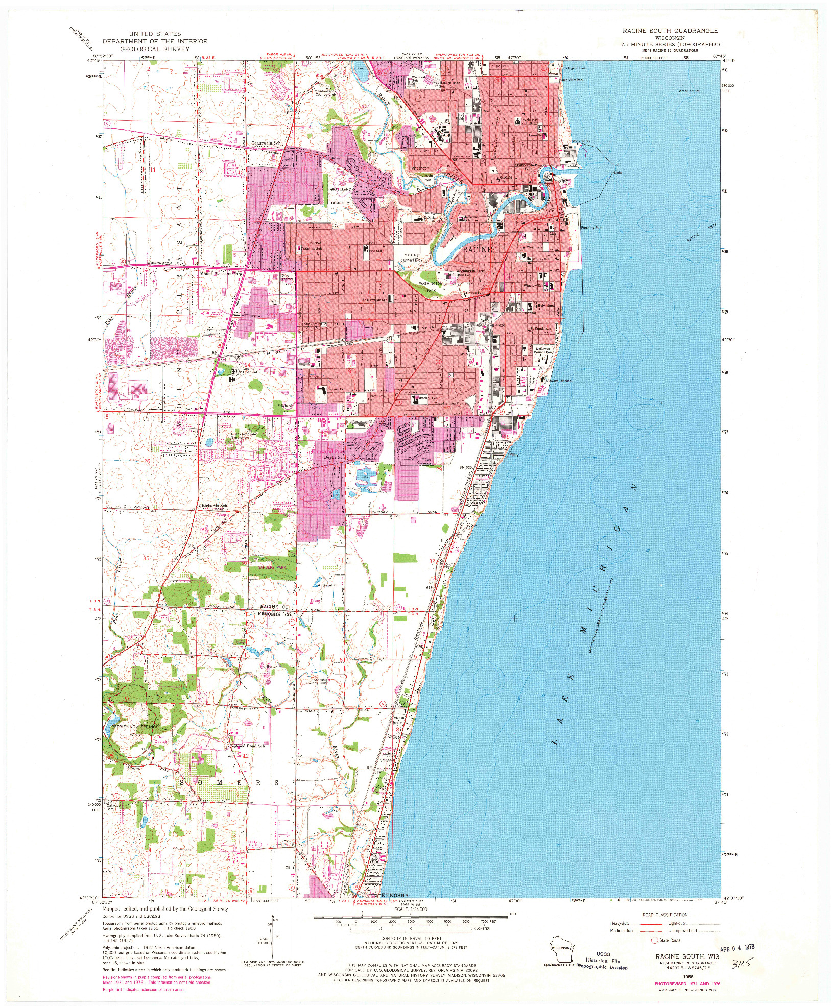 USGS 1:24000-SCALE QUADRANGLE FOR RACINE SOUTH, WI 1958