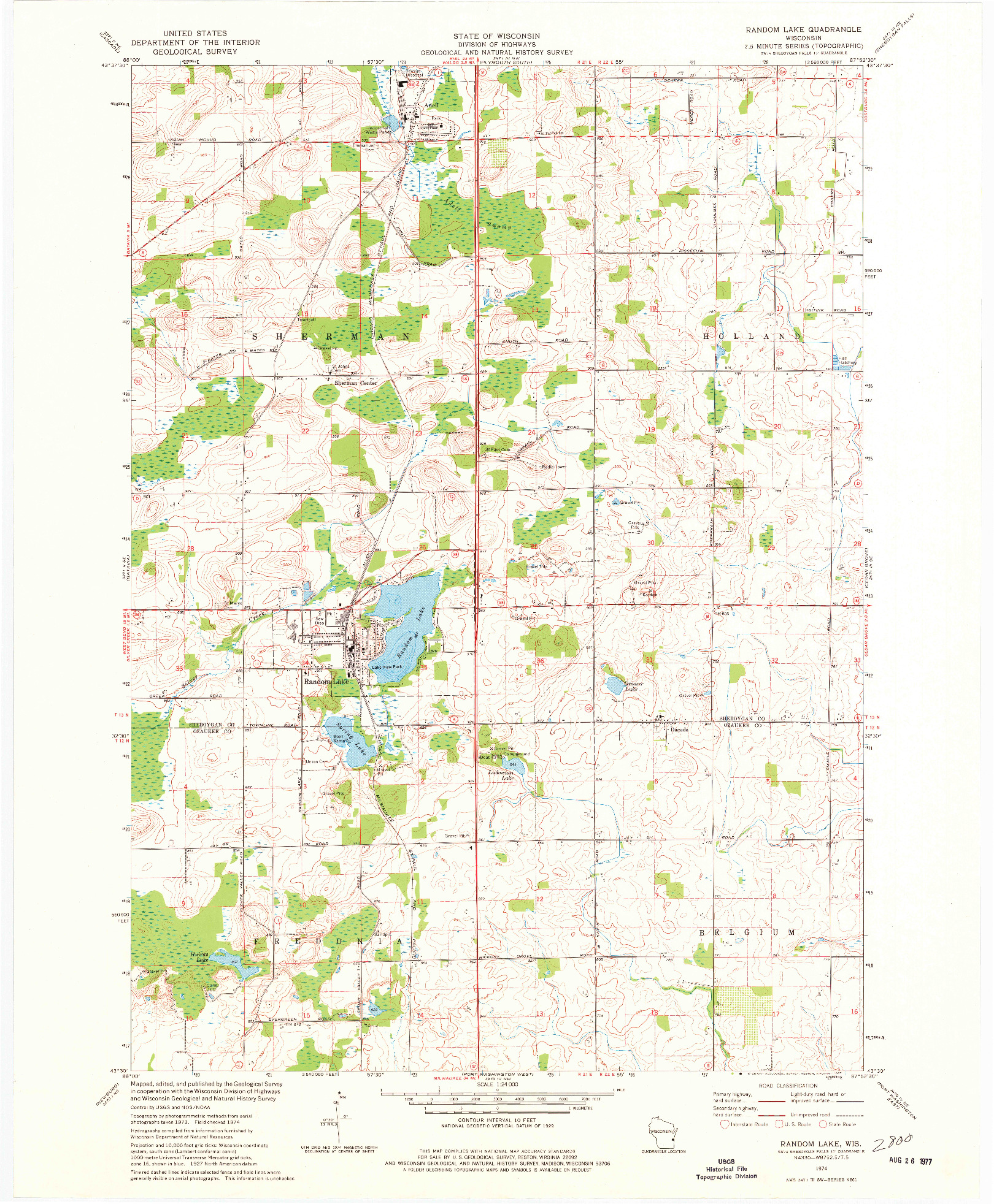 USGS 1:24000-SCALE QUADRANGLE FOR RANDOM LAKE, WI 1974