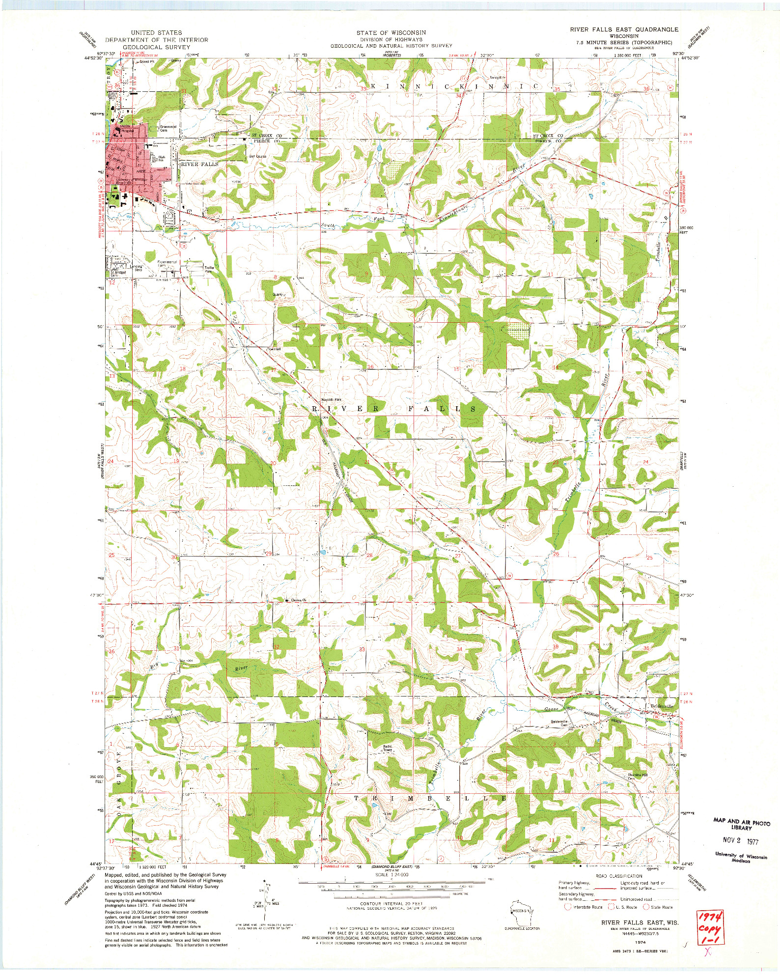 USGS 1:24000-SCALE QUADRANGLE FOR RIVER FALLS EAST, WI 1974