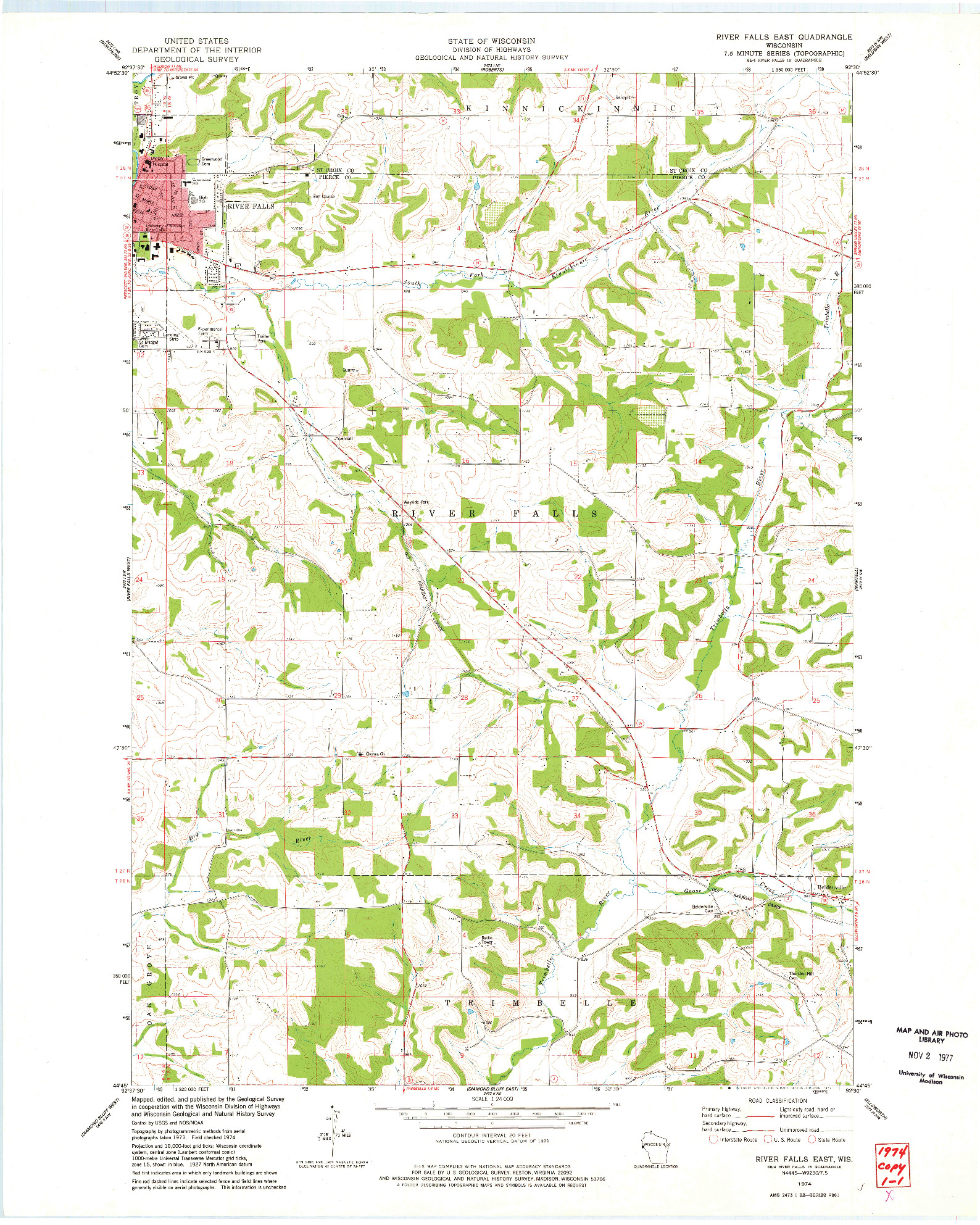 USGS 1:24000-SCALE QUADRANGLE FOR RIVER FALLS EAST, WI 1974