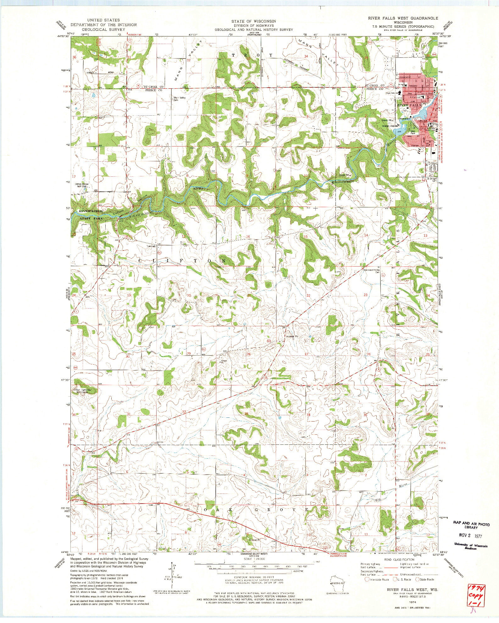 USGS 1:24000-SCALE QUADRANGLE FOR RIVER FALLS WEST, WI 1974