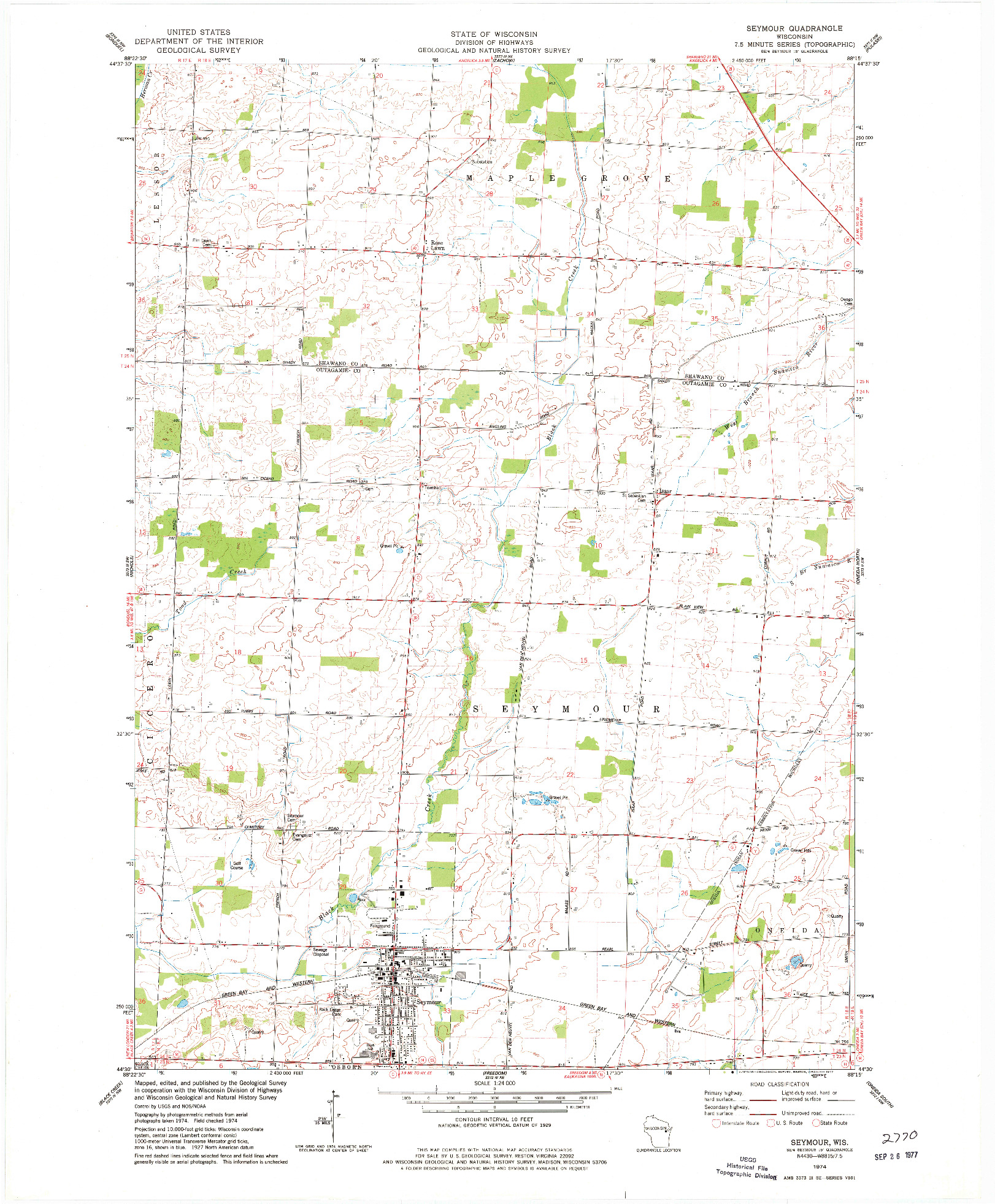 USGS 1:24000-SCALE QUADRANGLE FOR SEYMOUR, WI 1974