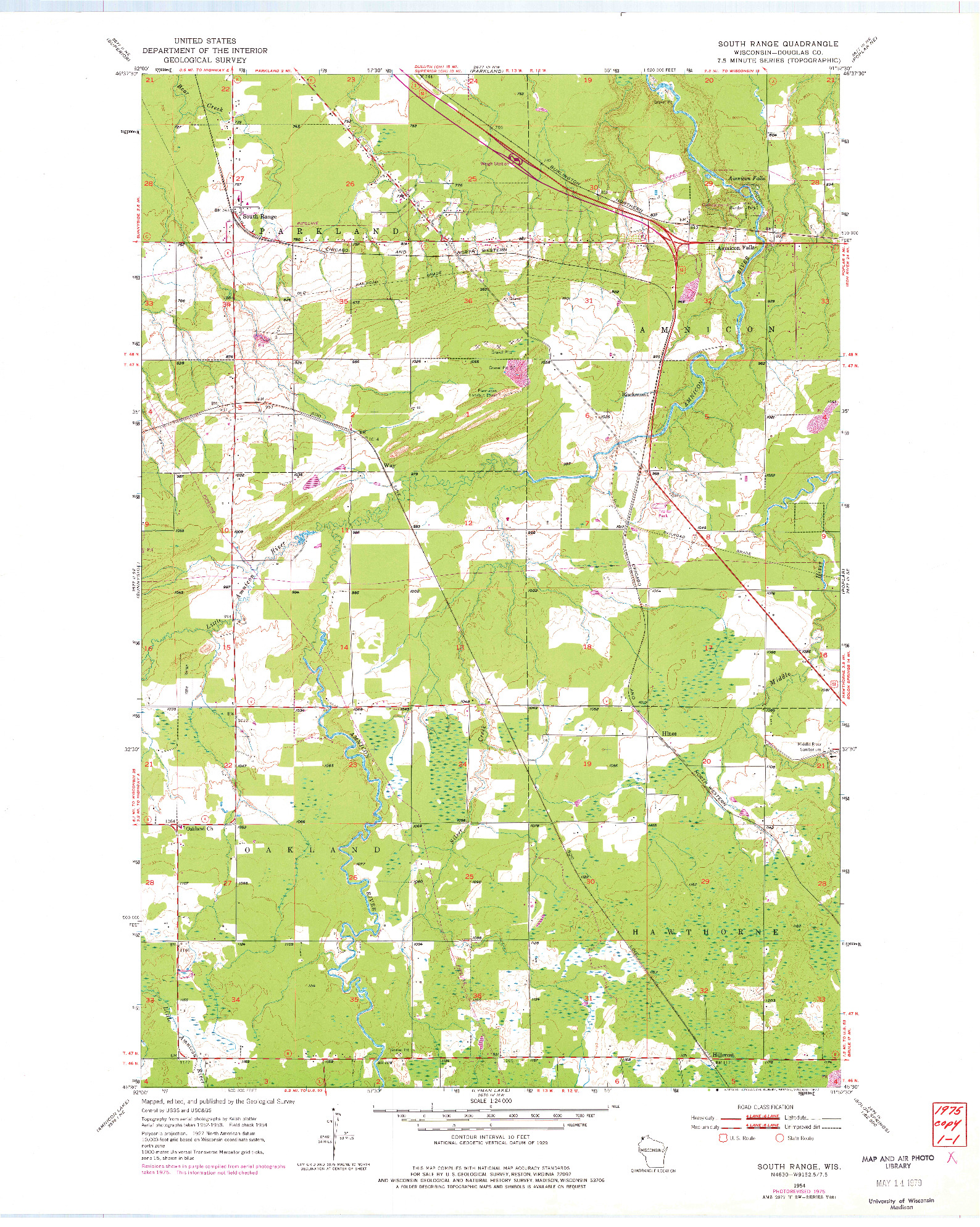 USGS 1:24000-SCALE QUADRANGLE FOR SOUTH RANGE, WI 1954