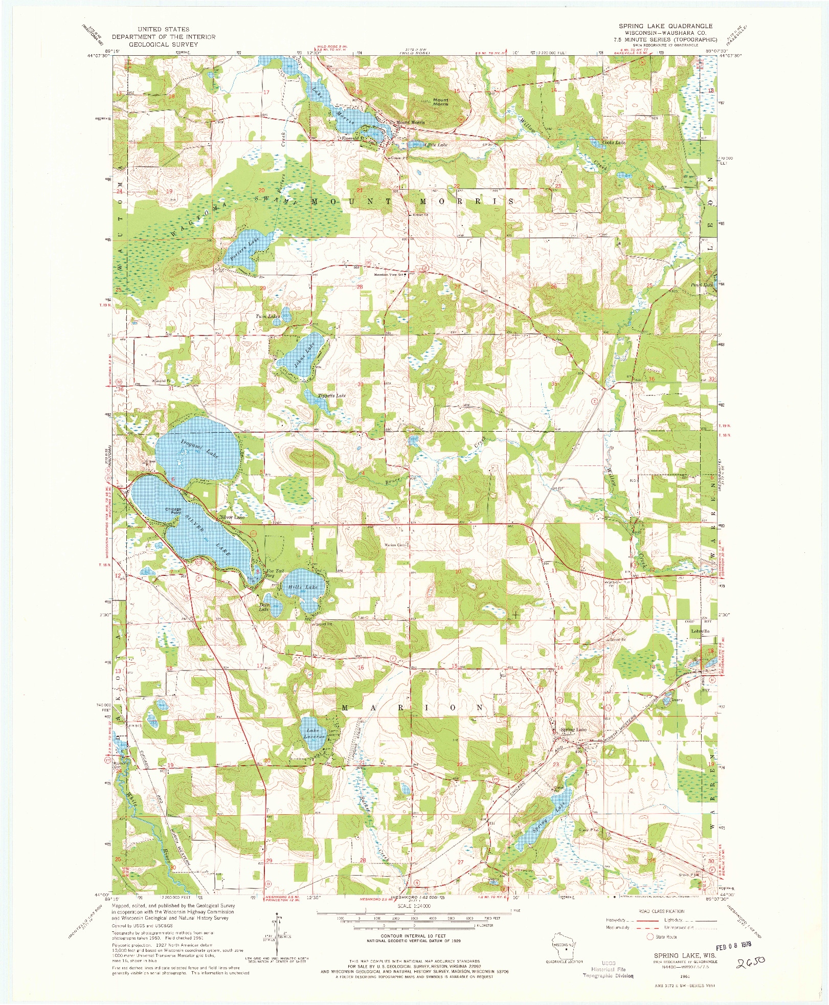 USGS 1:24000-SCALE QUADRANGLE FOR SPRING LAKE, WI 1961