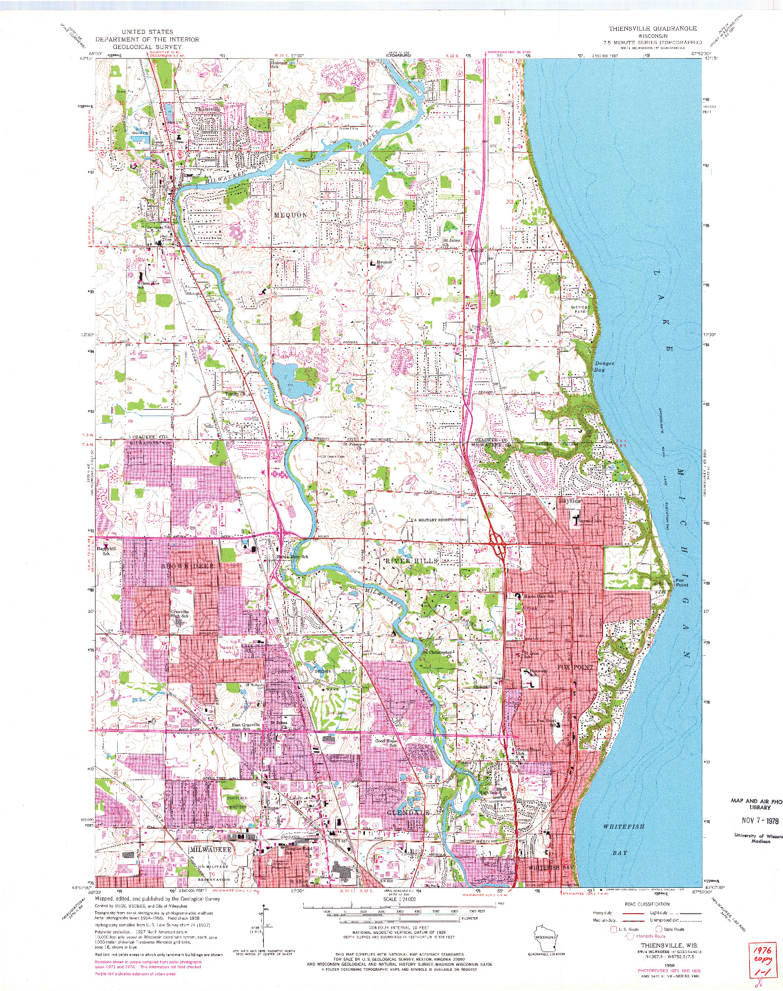 USGS 1:24000-SCALE QUADRANGLE FOR THIENSVILLE, WI 1958