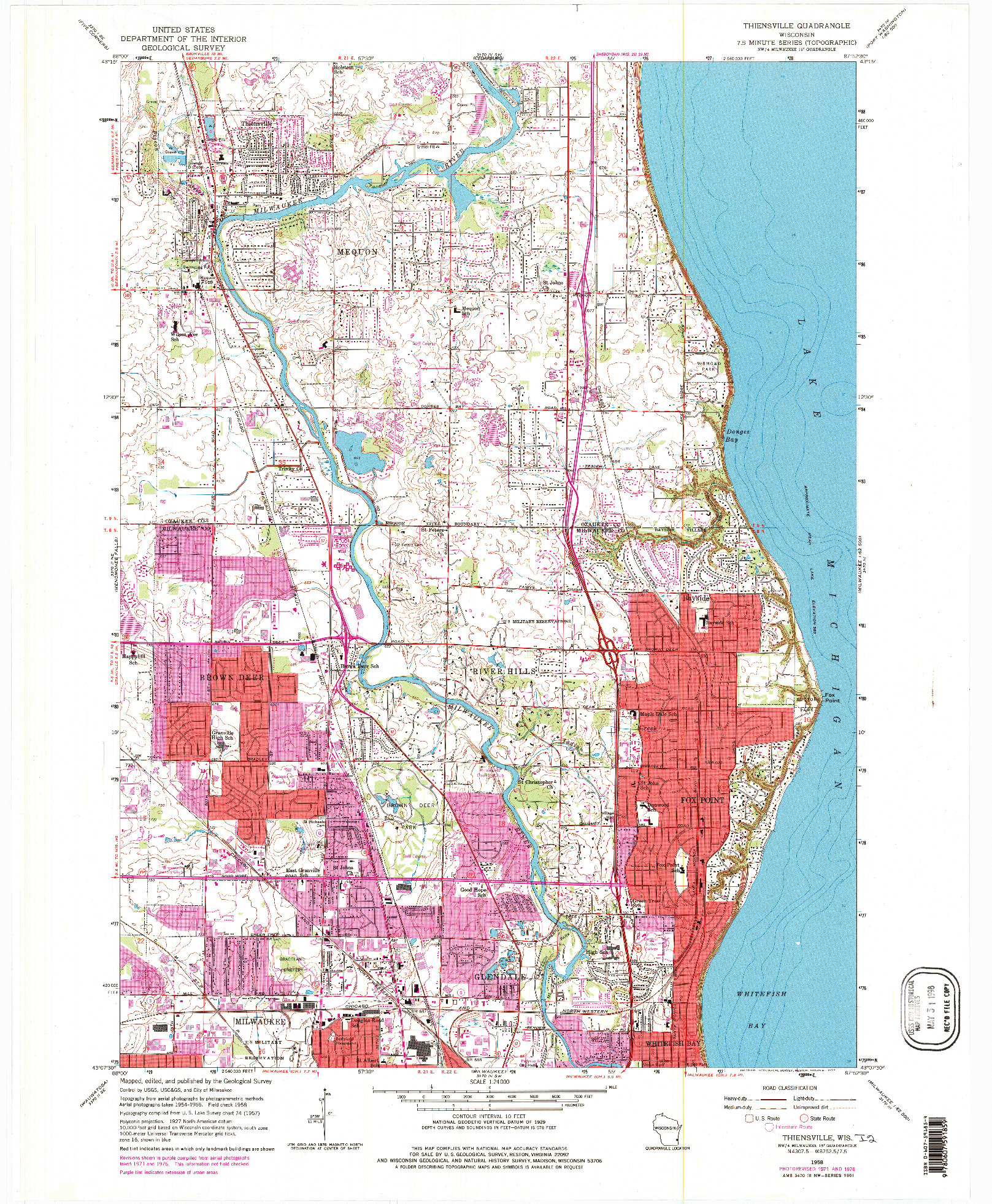 USGS 1:24000-SCALE QUADRANGLE FOR THIENSVILLE, WI 1958