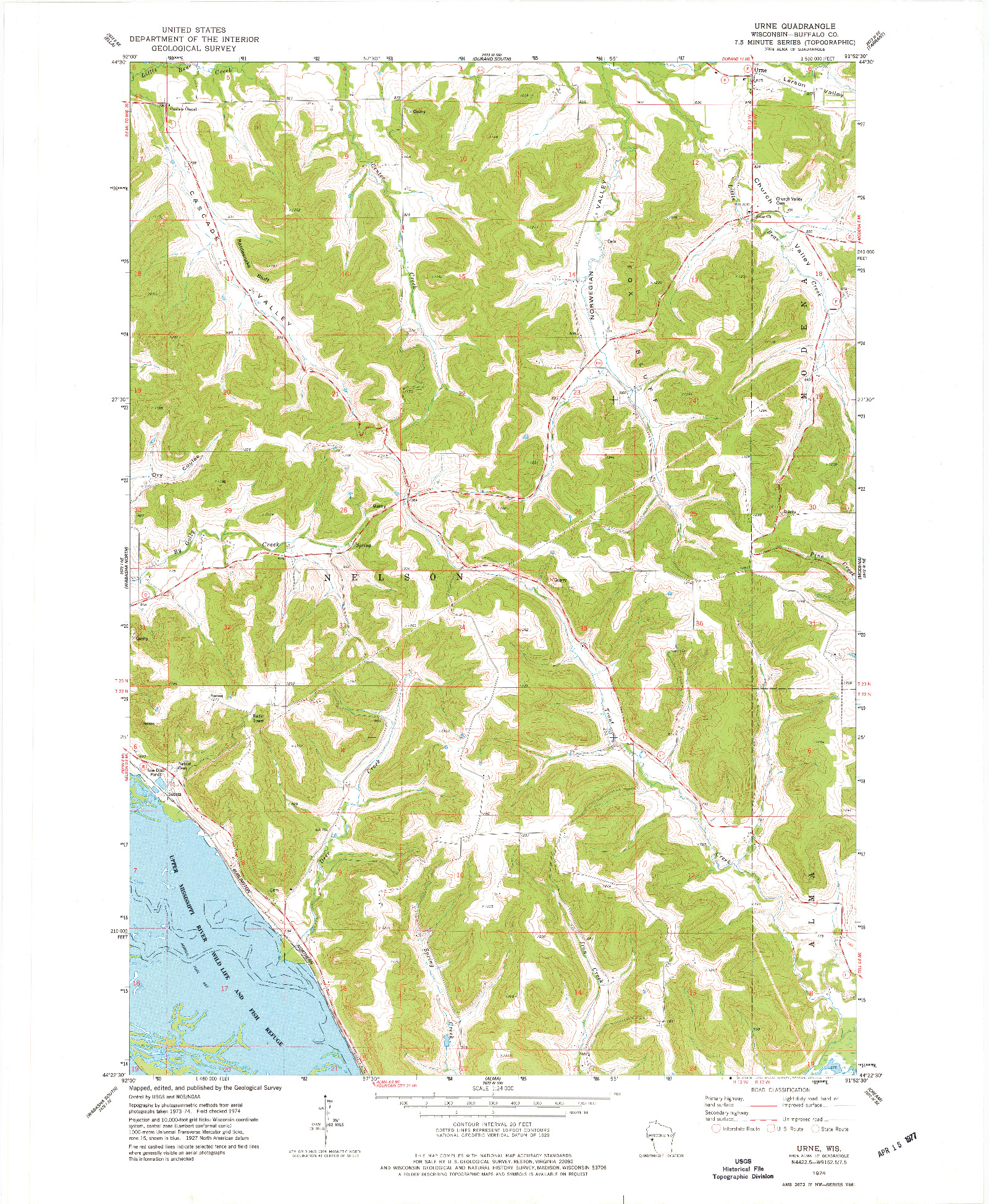 USGS 1:24000-SCALE QUADRANGLE FOR URNE, WI 1974