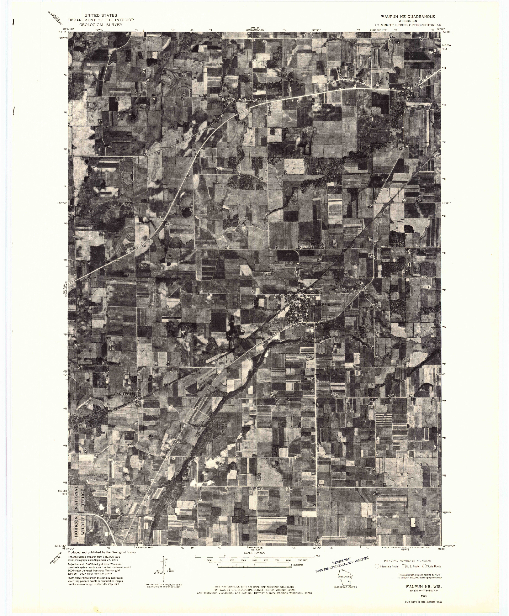 USGS 1:24000-SCALE QUADRANGLE FOR WAUPUN NE, WI 1975