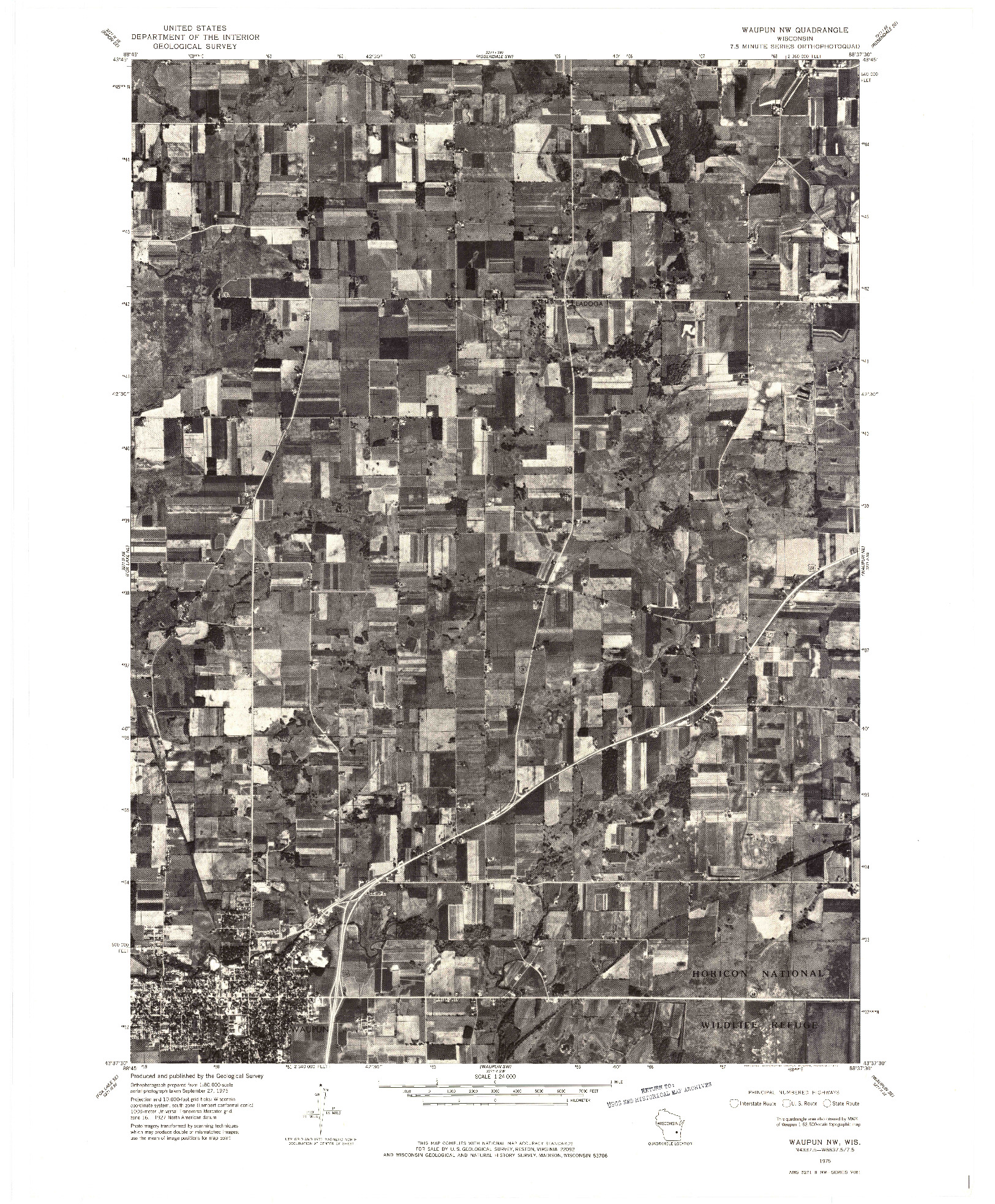 USGS 1:24000-SCALE QUADRANGLE FOR WAUPUN NW, WI 1975