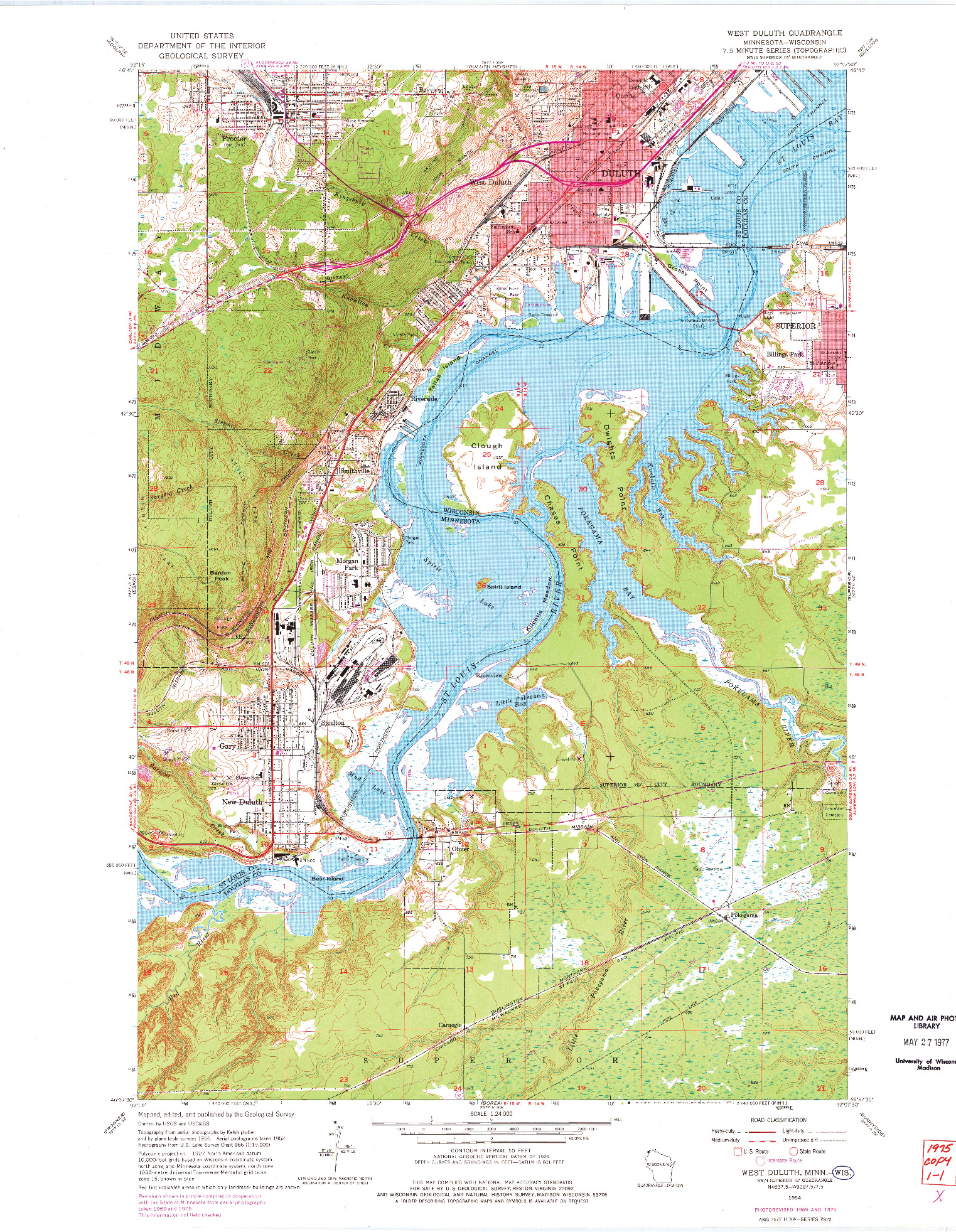 USGS 1:24000-SCALE QUADRANGLE FOR WEST DULUTH, WI 1954