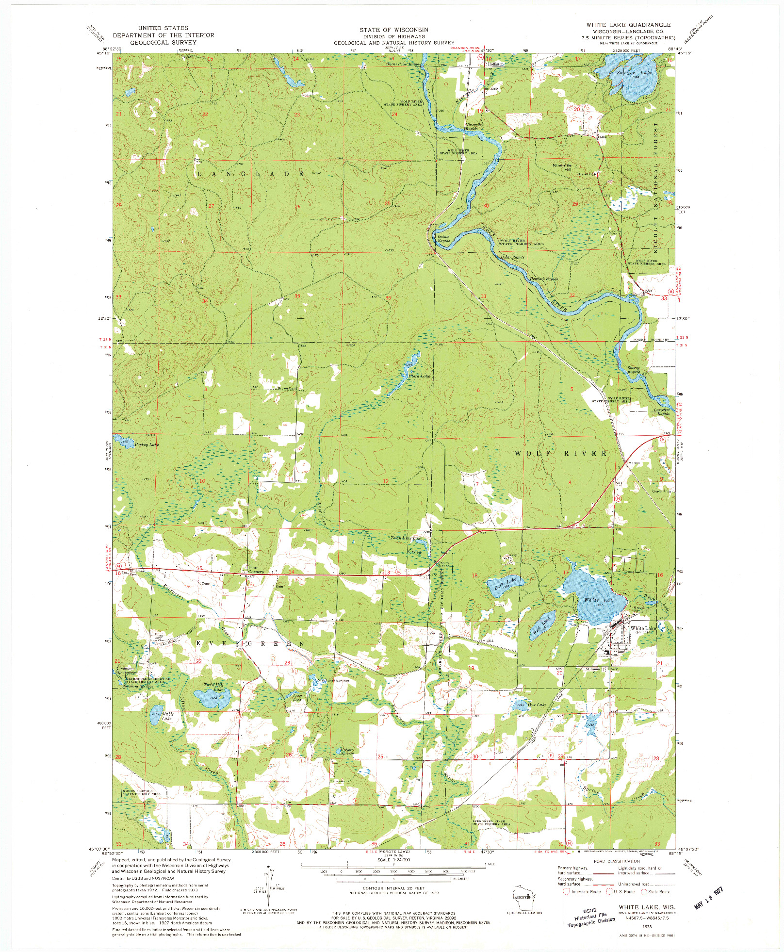 USGS 1:24000-SCALE QUADRANGLE FOR WHITE LAKE, WI 1973