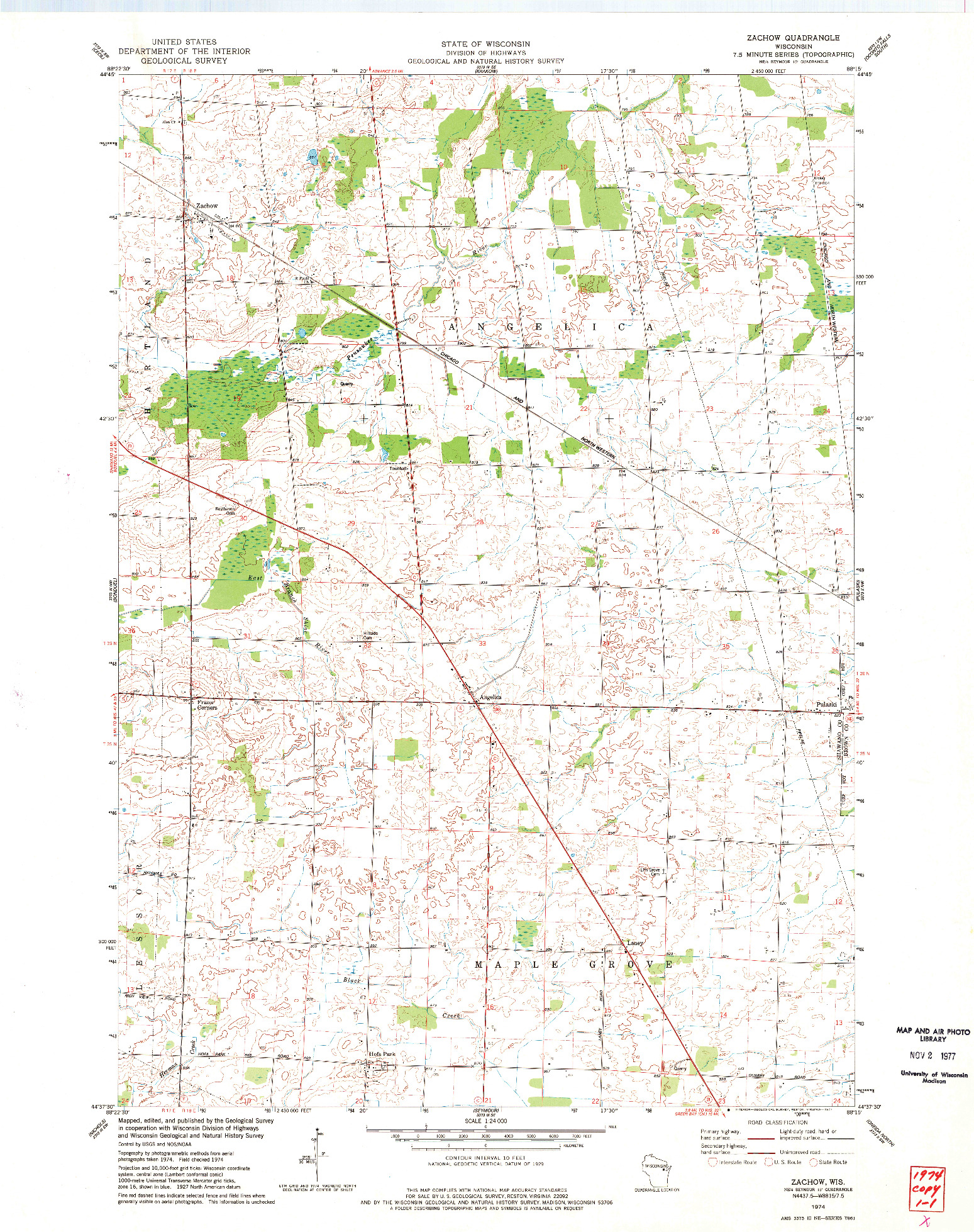 USGS 1:24000-SCALE QUADRANGLE FOR ZACHOW, WI 1974