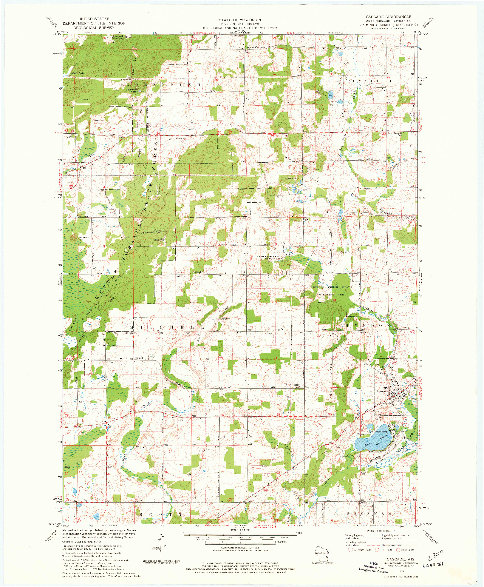 USGS 1:24000-SCALE QUADRANGLE FOR CASCADE, WI 1974