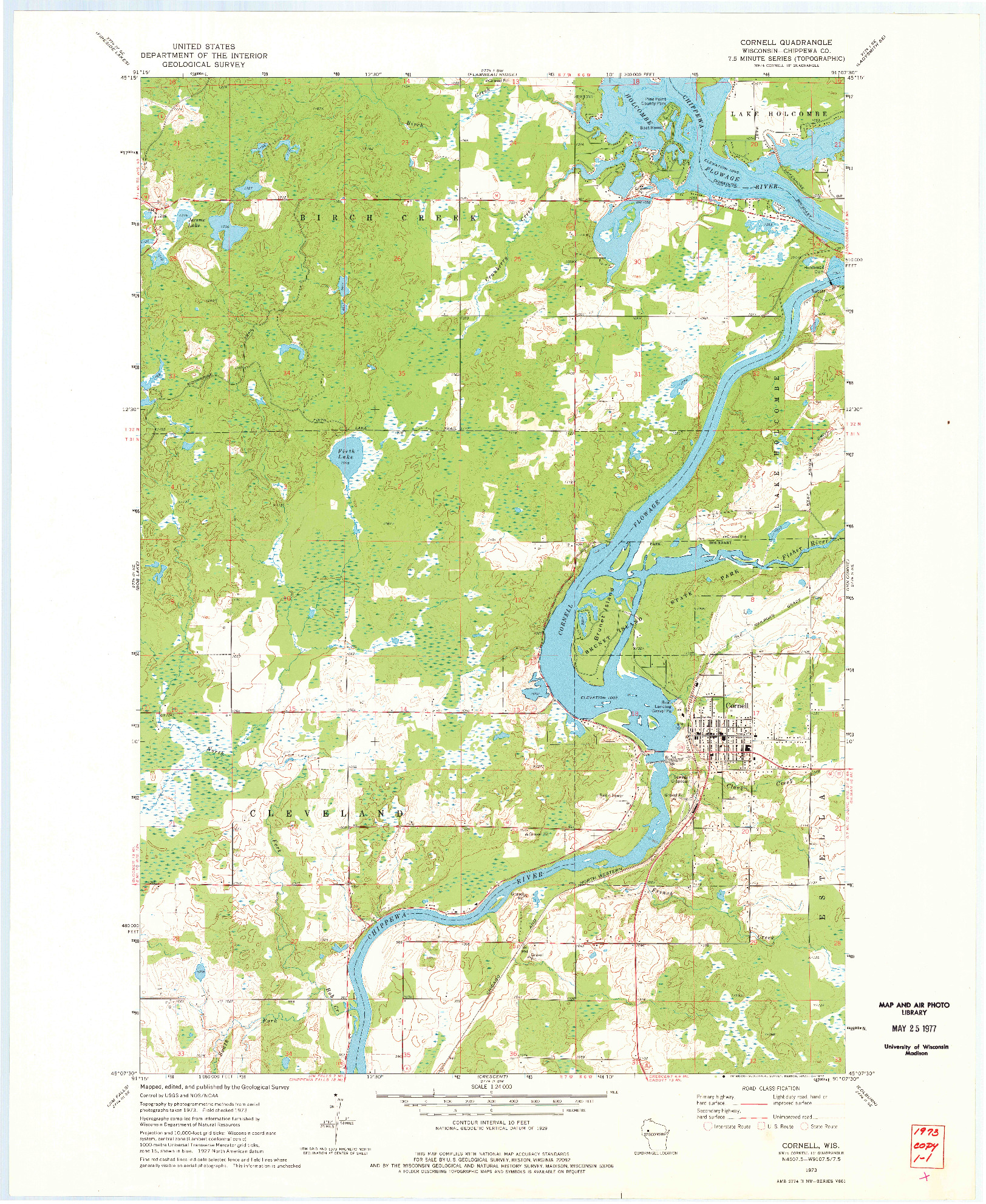 USGS 1:24000-SCALE QUADRANGLE FOR CORNELL, WI 1973